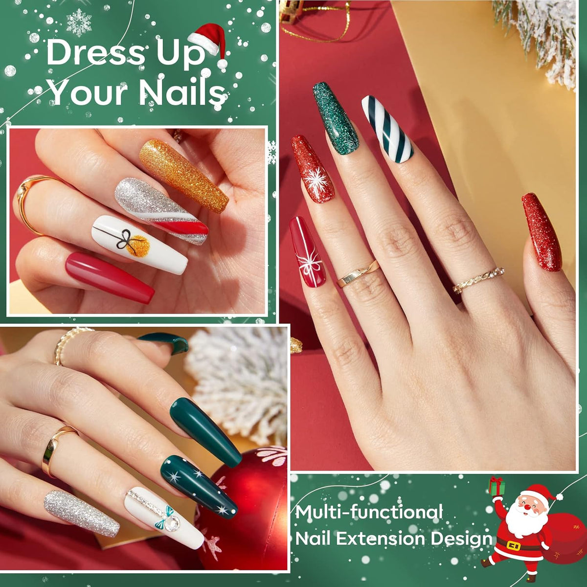 Modelones Christmas Colors Acrylic Powder Kit - 6 Colors Golden Glitter Yellow Green Dark Red
