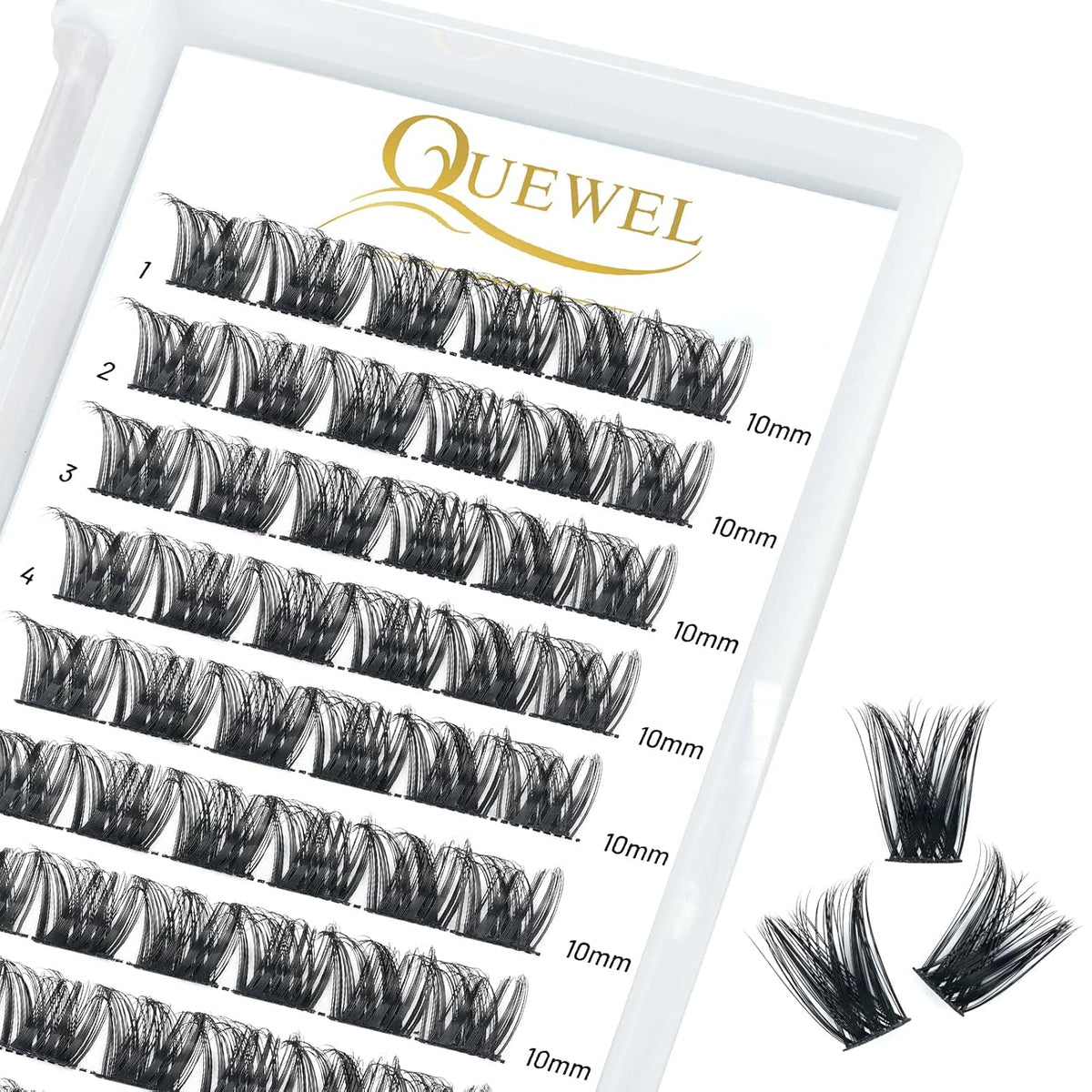 QUEWEL Cluster Lashes 72 Pcs Wide Stem Individual Lashes C/D Curl 8-16mm Length DIY Eyelash