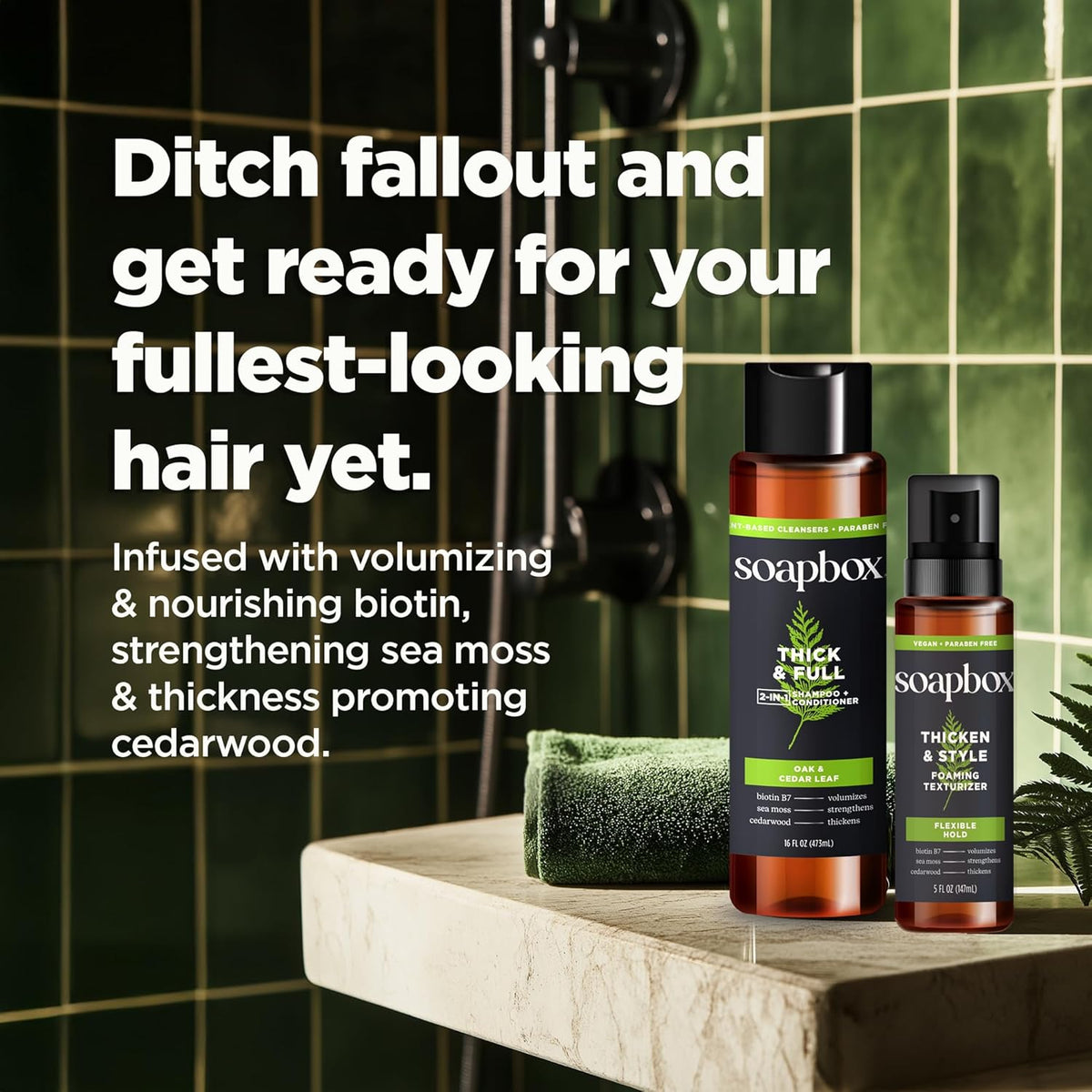 Soapbox Men's Thick and Full 2 in 1 Shampoo and Conditioner Men, Natural Mens Shampoo and