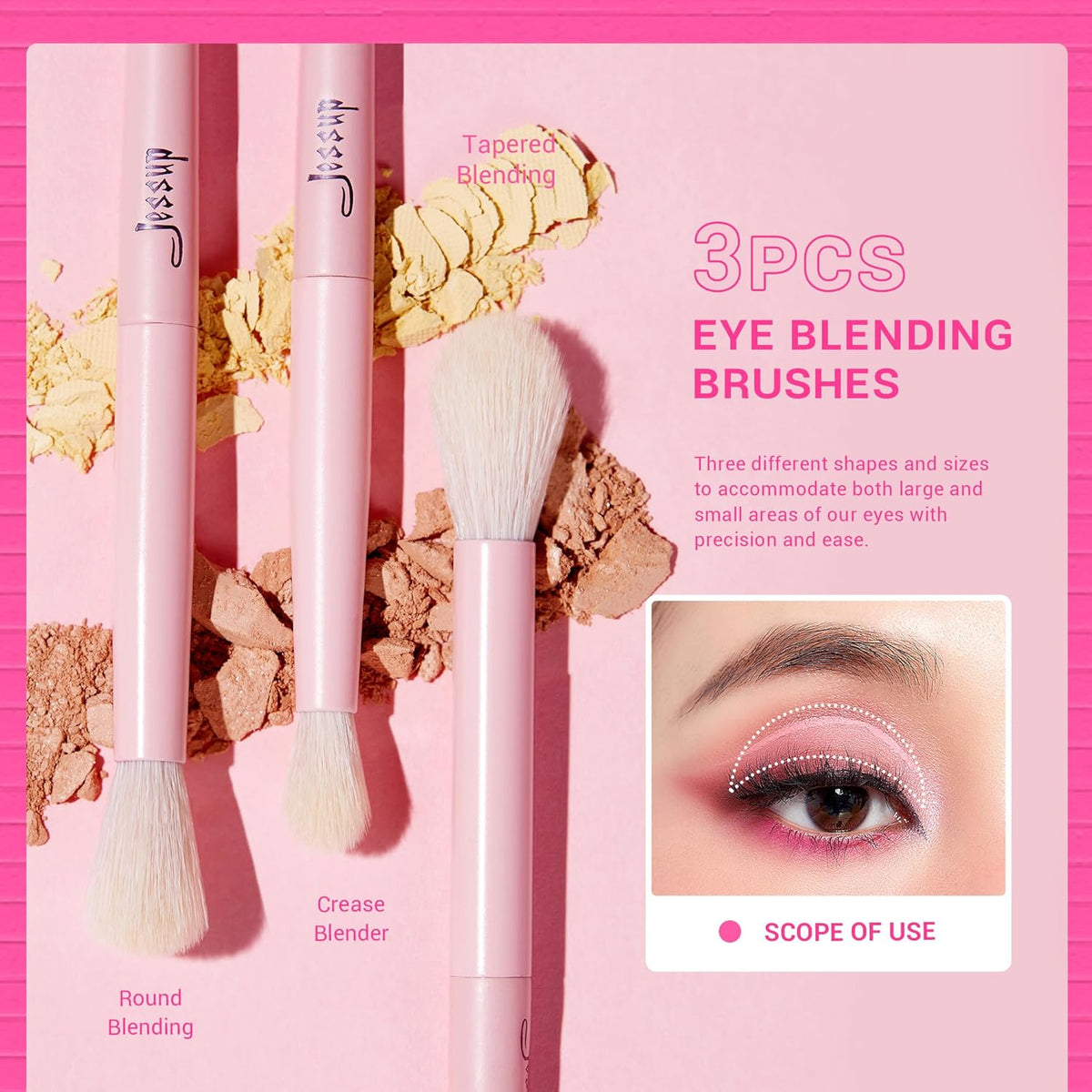 Jessup Eyeshadow Brush Set 10Pcs Pink Eye Makeup Brushes Concealer Brush Premium Synthetic Eye