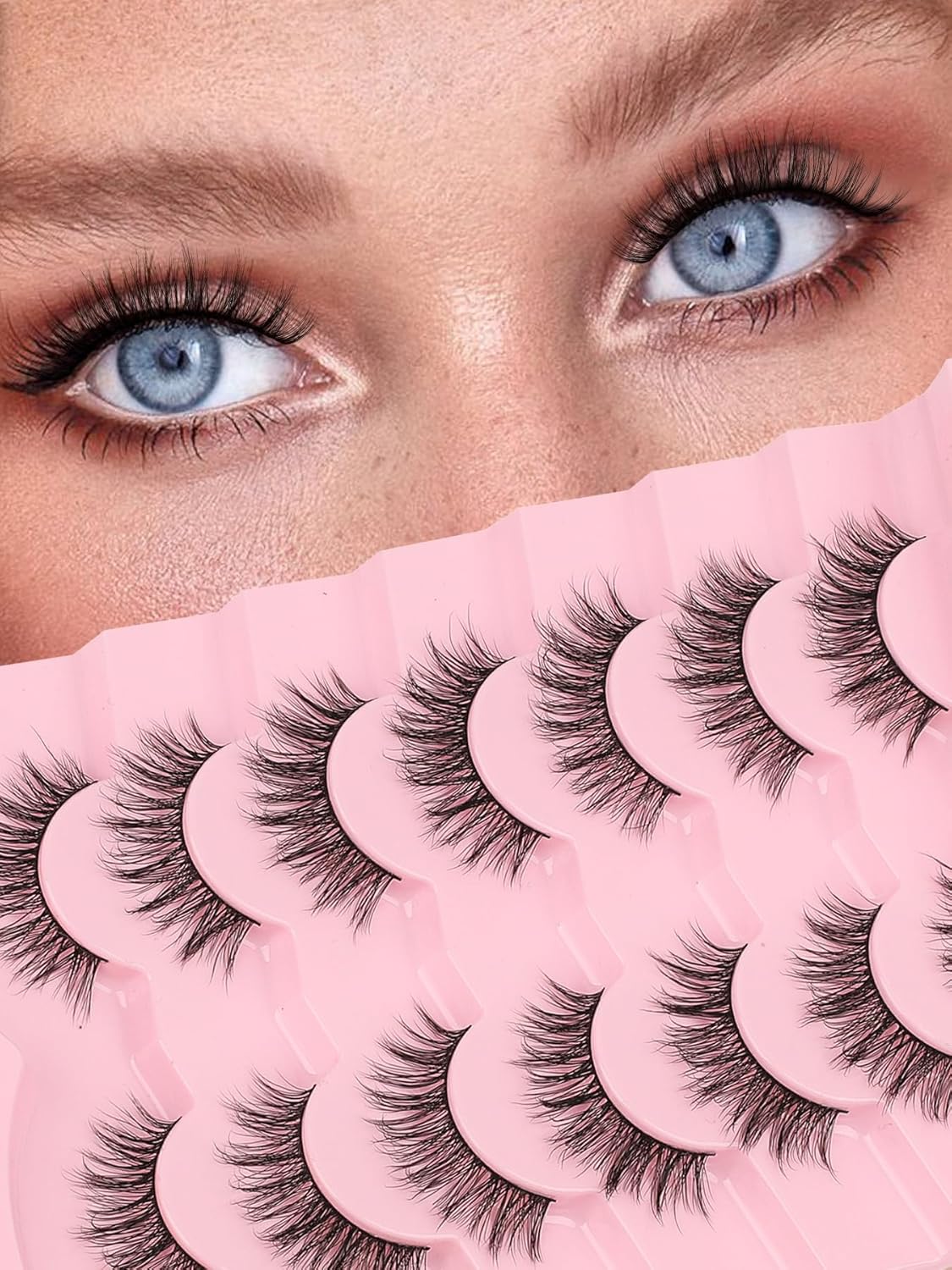 Lashes False Eyelashes Natural 16mm Wispy Lashes Pack Fluffy Eyelashes C Curl Strip Lashes