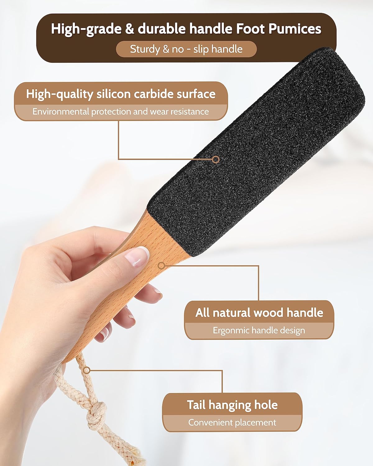 Pumice Stone Foot File, 4pcs Set Callus Remover for Feet with Wooden Handle, Pedicure Foot Scrubber