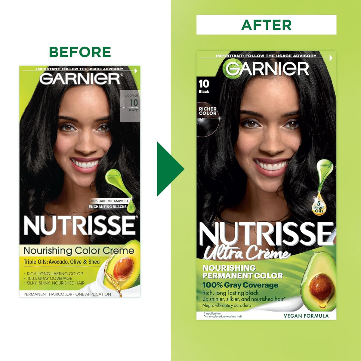 Garnier Hair Color Nutrisse Nourishing Creme, 10 Black (Licorice) Permanent Hair Dye, 1 Count