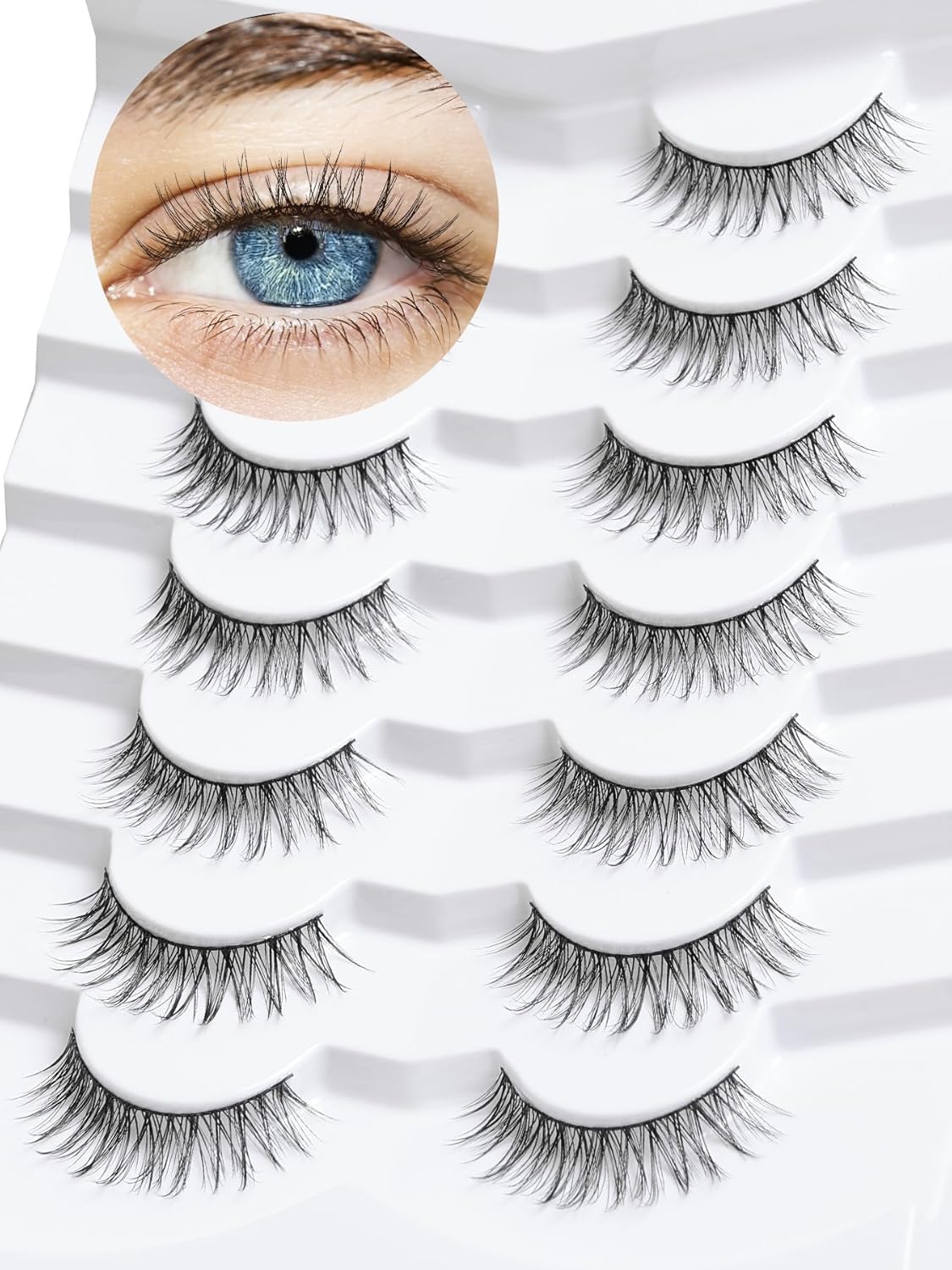 False Eyelashes Natural Look Wispy Lashes 10mm Short Lash C Curl 0.1MM Thin Band Lashes Pack