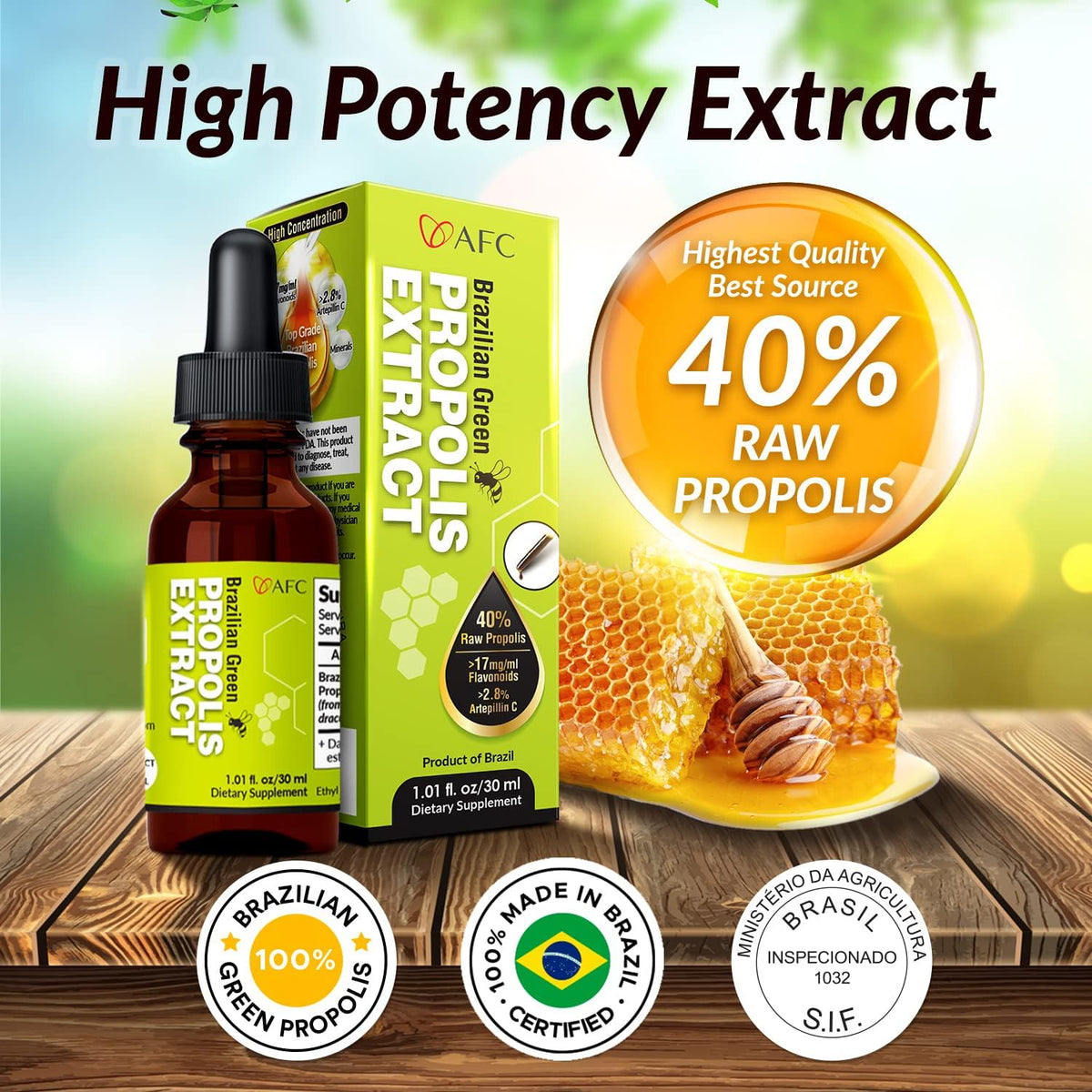 AFC Japan Brazilian Green Propolis Extract | Highest Artepilin C & Flavonoids for Antioxidant &