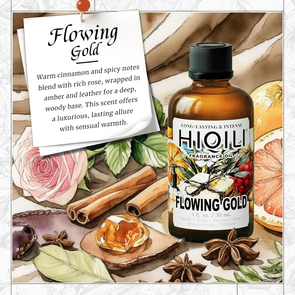 HIQILI Flowing Gold Fragrance Oil - Perfect for Soap & Candles, Inspired by R.Bane One-Mill, Men's