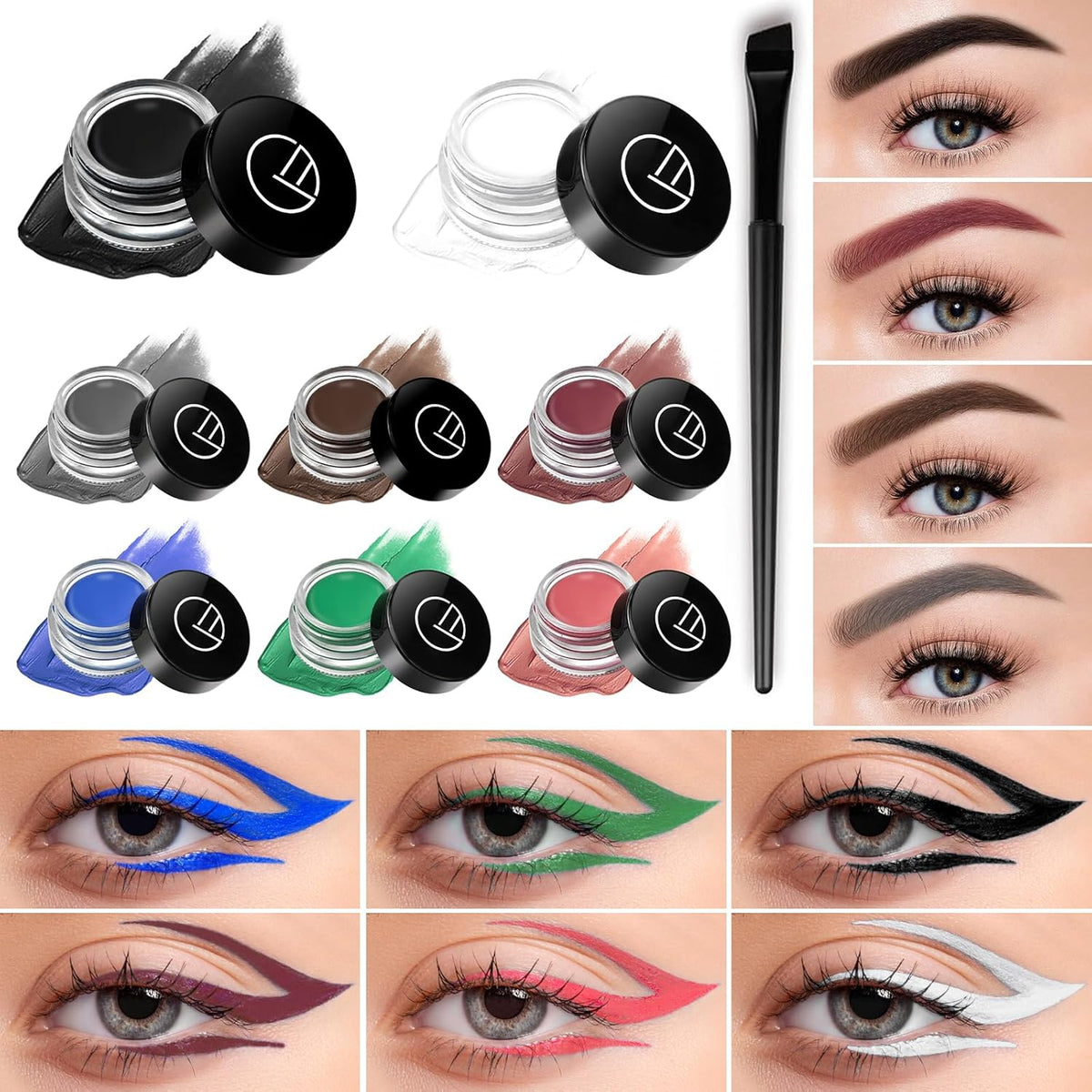 Eyeliner Gel Set,Long Lasting Waterproof With 5.51 IN Long Eyeliner Brush,High-Intensity Pigments