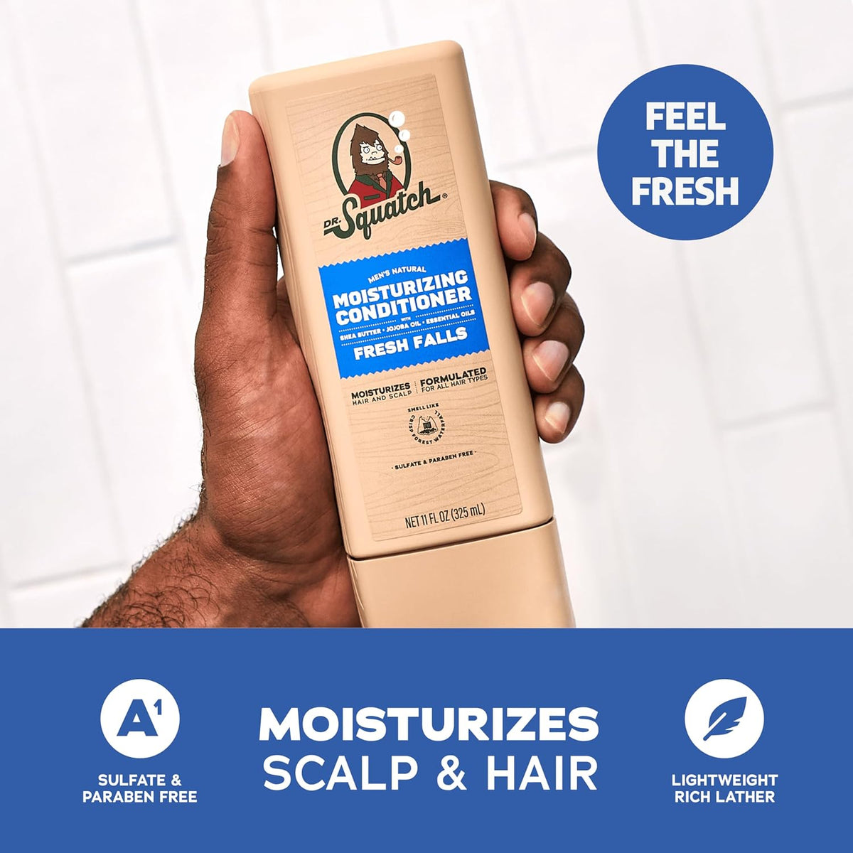 Dr. Squatch Natural Hair Bundle for Men - Healthy, Full Looking Hair - Fresh Falls Shampoo (8 fl