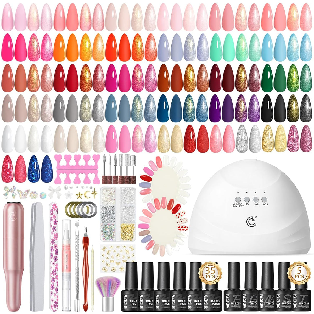 Peacecolor 59PCs Gel Nail Polish Kit with U V Light and Drill 35 Colors Gel Polish Kit with 5PC
