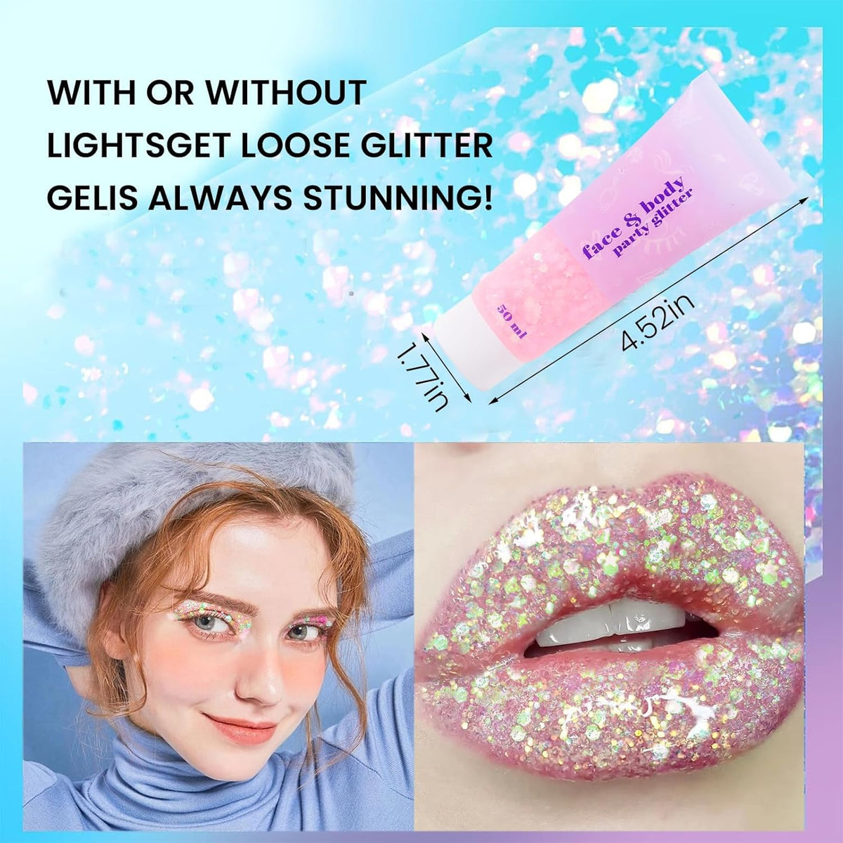 DAGEDA Body Glitter Gel, Face Glitters Body Gel Sequins Shimmer Liquid Eyeshadow, Chunky Glitter