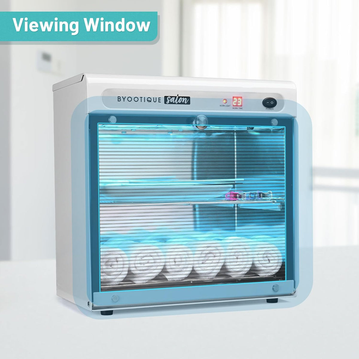 BYOOTIQUE 16L Nail Tool Cleaning Machine Electric Towel Cabinet Blue Light with Timer for Manicure