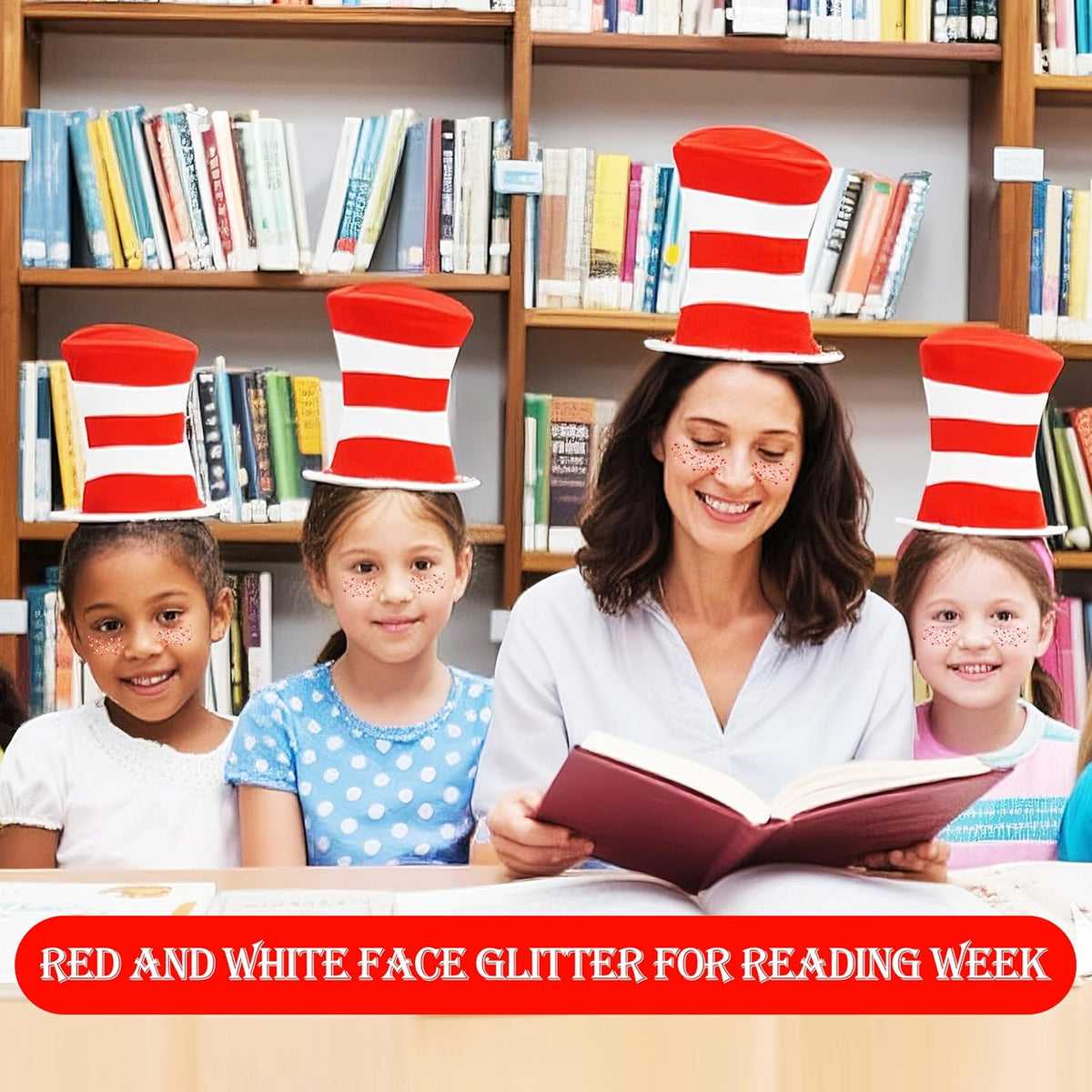 MEICOLY Red and White Face Body Glitter for Reading Week World Book Day,Cat Costume for Kids Girls