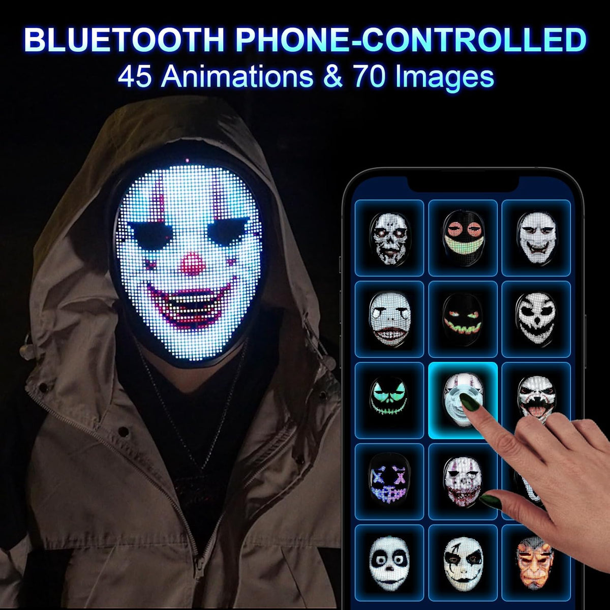 Face Transforming LED Mask with App Controlled - Programmable LED Halloween Mask Digital Luminous