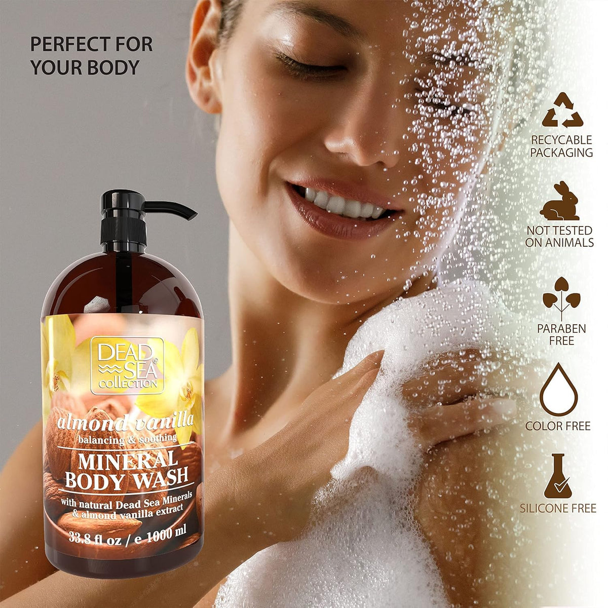 Dead Sea Collection Almond Vanilla Body Wash for Women and Men – Almond Vanilla Scent with Dead Sea