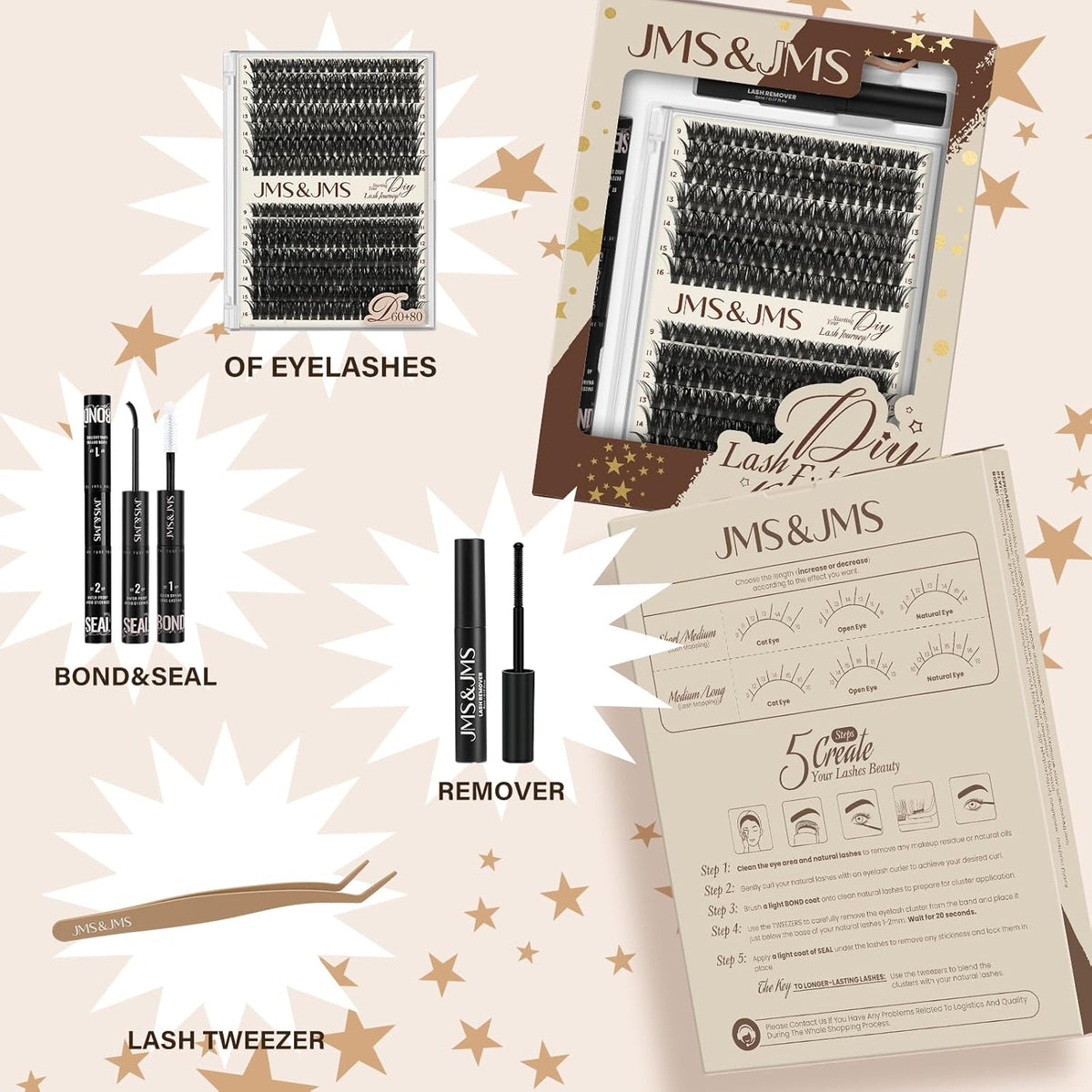 DIY Lash Extension Kit 60D+80D JMS&JMS Lash Clusters Kit D Curl 9-16MIX Individual Lashes Kit