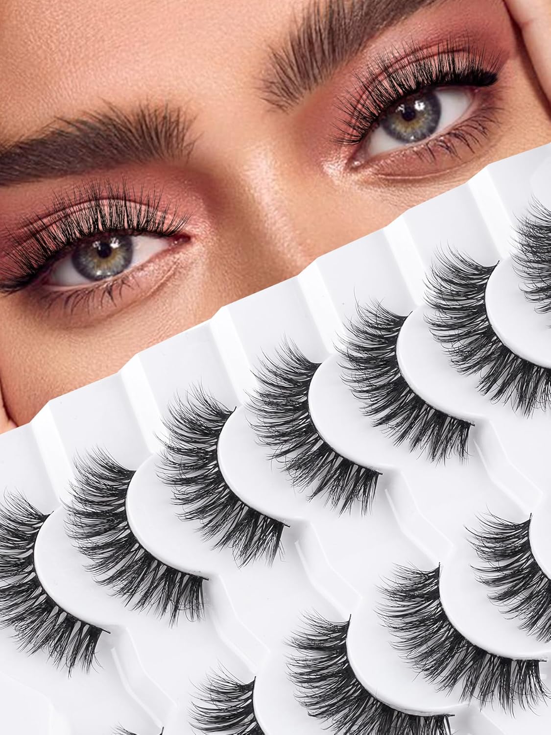 Wispy Lashes False Eyelashes Natural 16mm Fluffy Eyelashes Strip Lashes Pack 3D Volume Lashes 0.1MM
