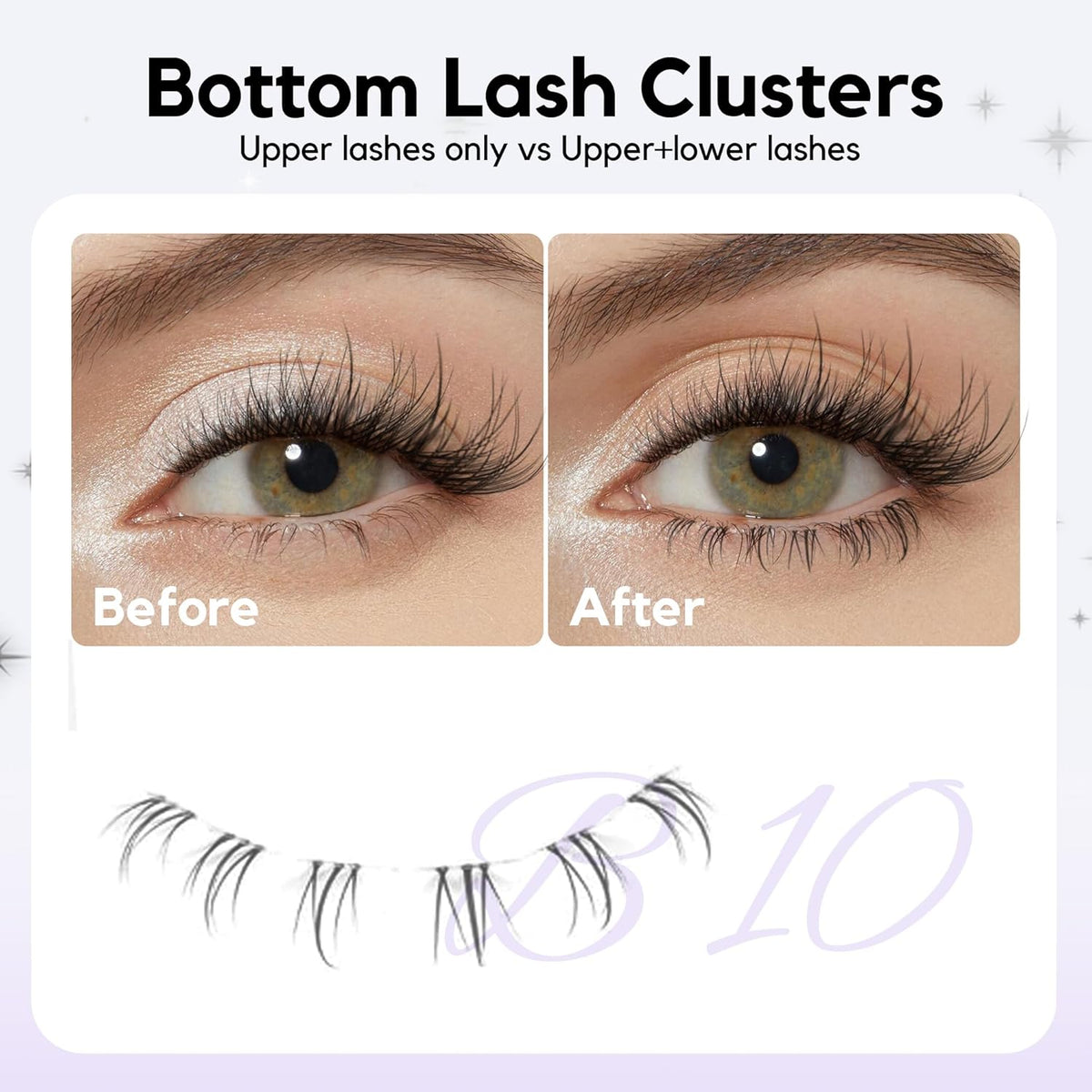 GAQQI Bottom Lash Clusters Natural Bottom Lashes Clear Band, DIY Lash Extensions Lower Lashes, Soft