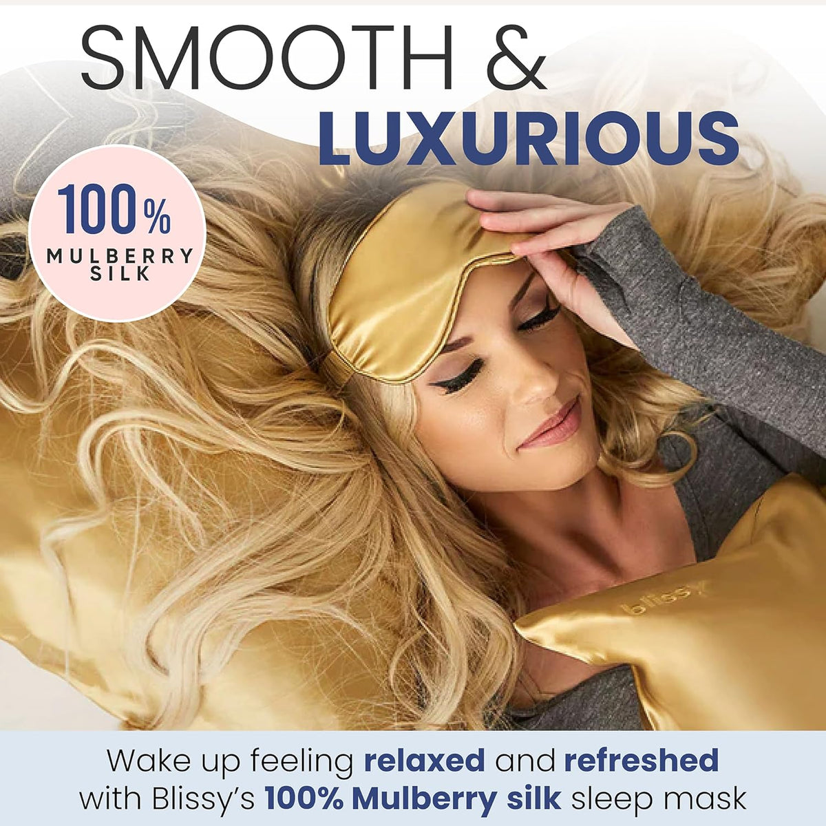 Blissy Silk Sleep Mask - Silk Eye Sleeping Mask for Women & Men for Total Blackout - 100% Pure
