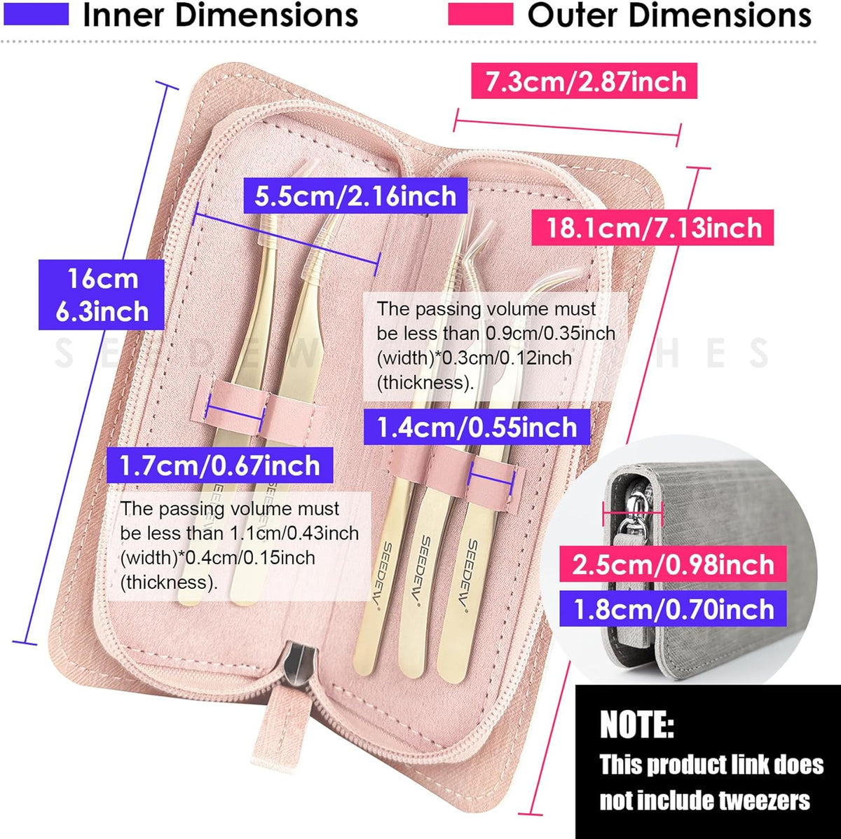 Lash Tweezers Organizer, Eyelash Extension Tweezers Bag, Soft PU 5 Positions Portable Dustproof