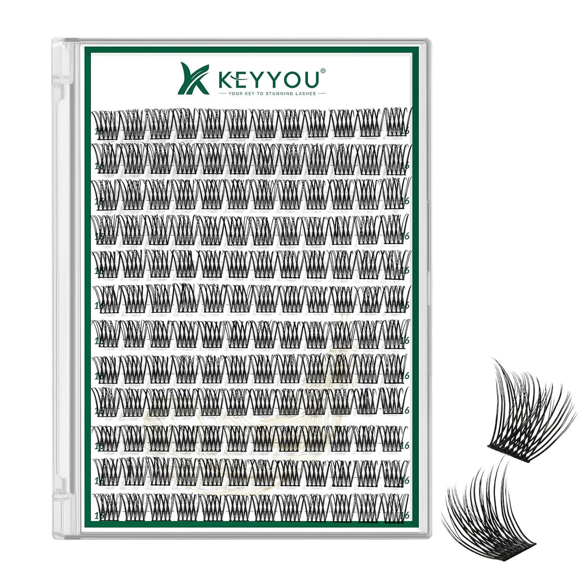KEYYOU Lash Clusters 144pcs Individual Lashes D Curl 16mm Eyelash Clusters Super Lightweight Air