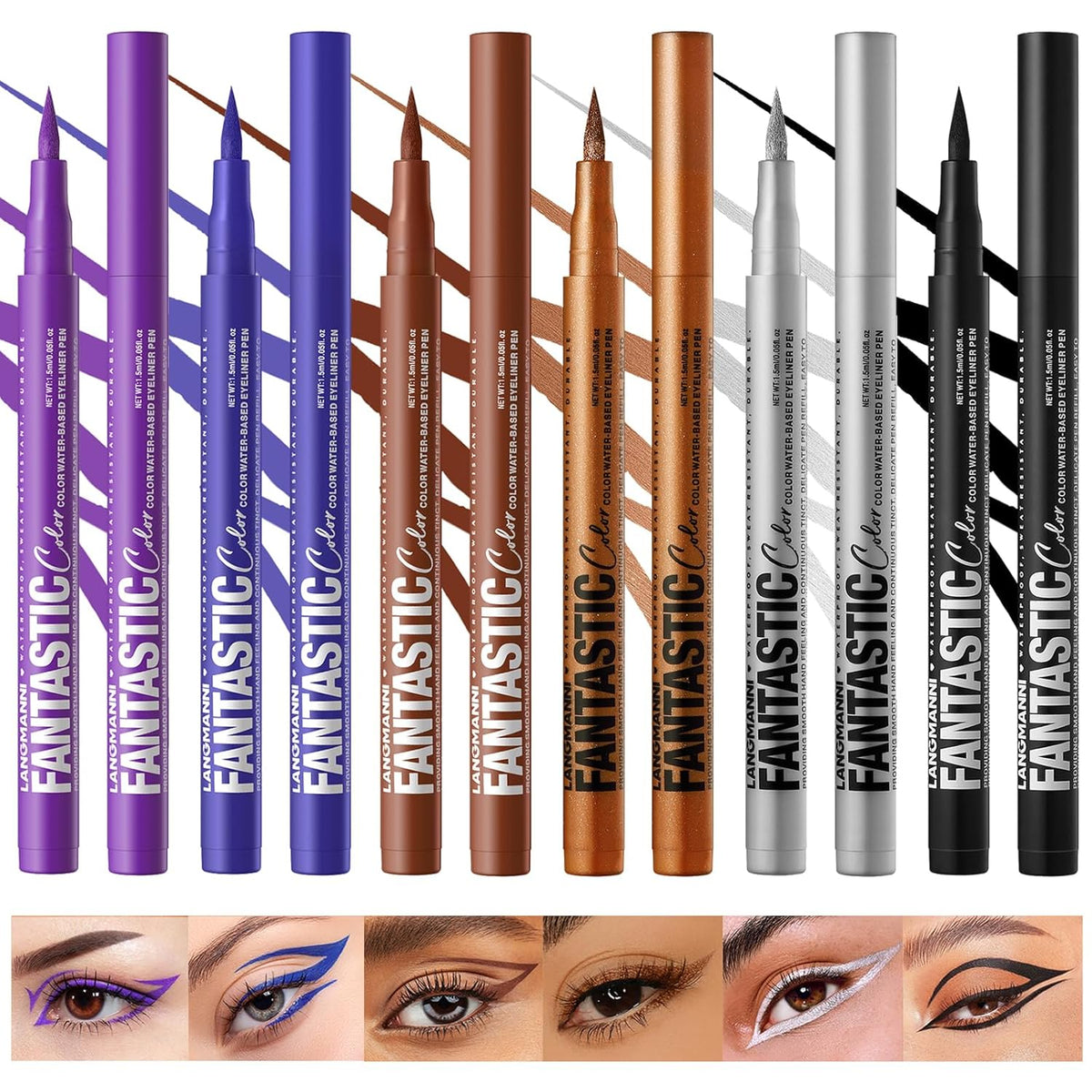 LANGMANNI 4 Colors Matte Liquid Eyeliner Set, Neon Colorful Pigmented With Long-lasting