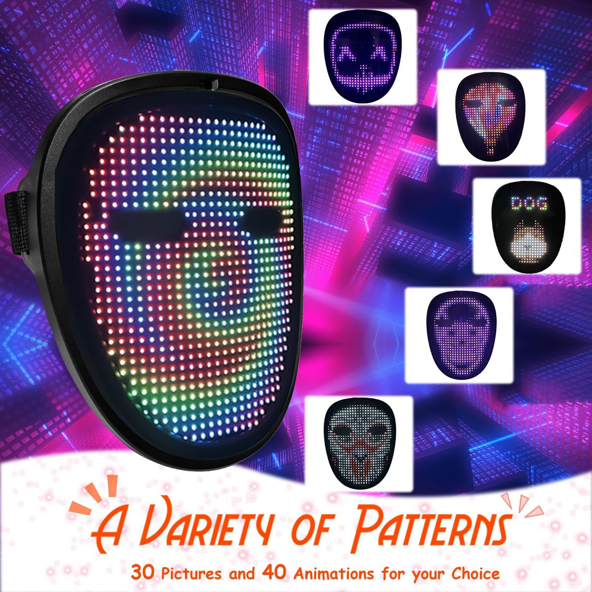 Led Mask with Gesture Sensing,Light up mask for Kids/Men/Women LED Halloween Mask for Costume