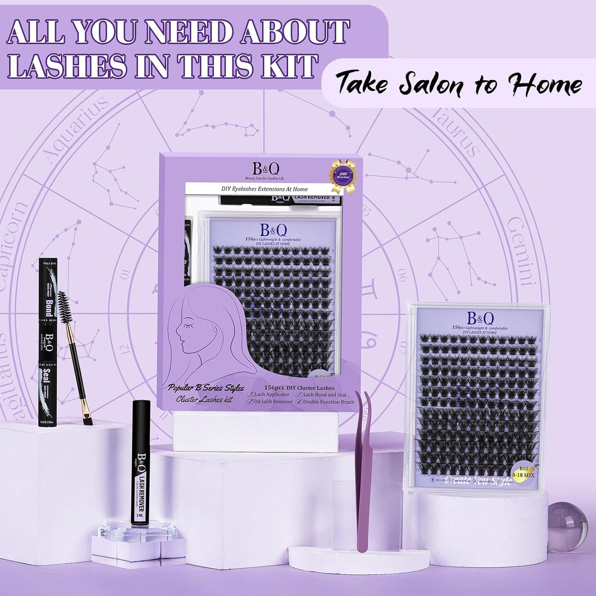 Lash Extension Kit B02 Eyelash Extension Kit B&Qaugen DIY Lash Extension Kit 156 PCS Lash Clusters