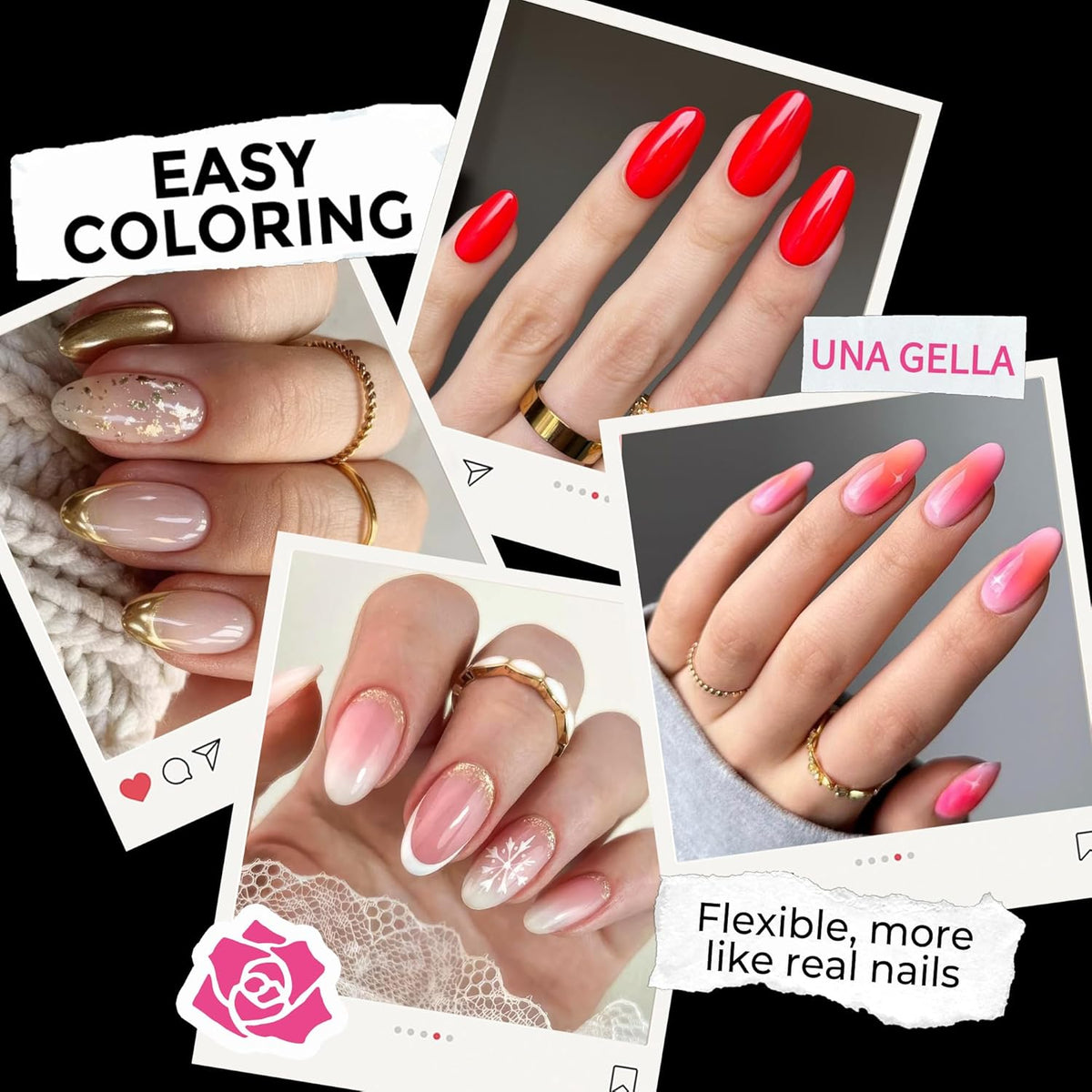 UNA GELLA Medium Oval Fake Nails Pre-Shape 216pcs Round Gel Nail Tips Press on Nails for Full Cover