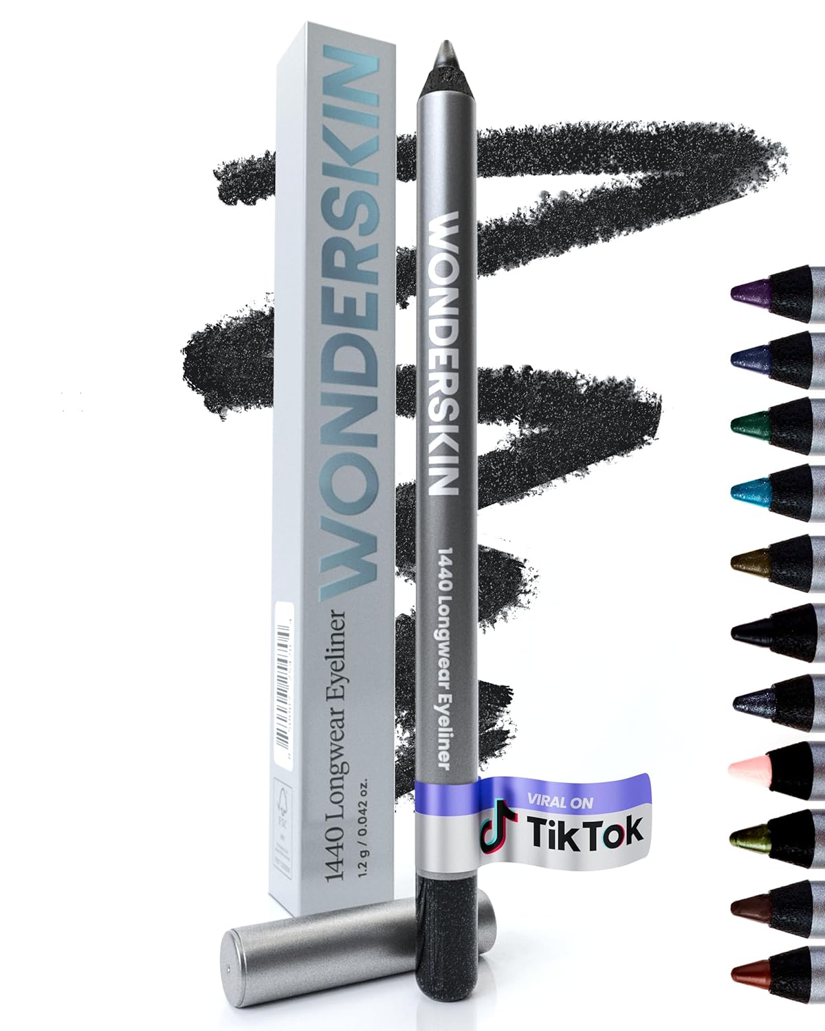 Wonderskin Eyeliner Pencil, 1440 Longwear Black Glitter Eyeliner Pencil - Waterproof, Sharpenable &
