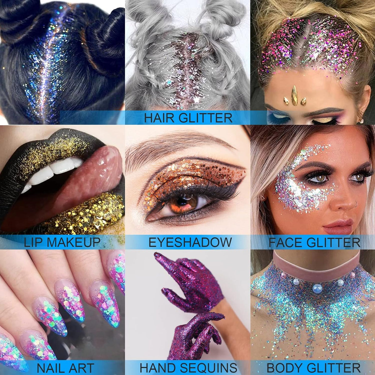 Holographic Face Glitter Gel Body Shimmer Makeup for for Hair, Face, Clavicle, Arm, Nail