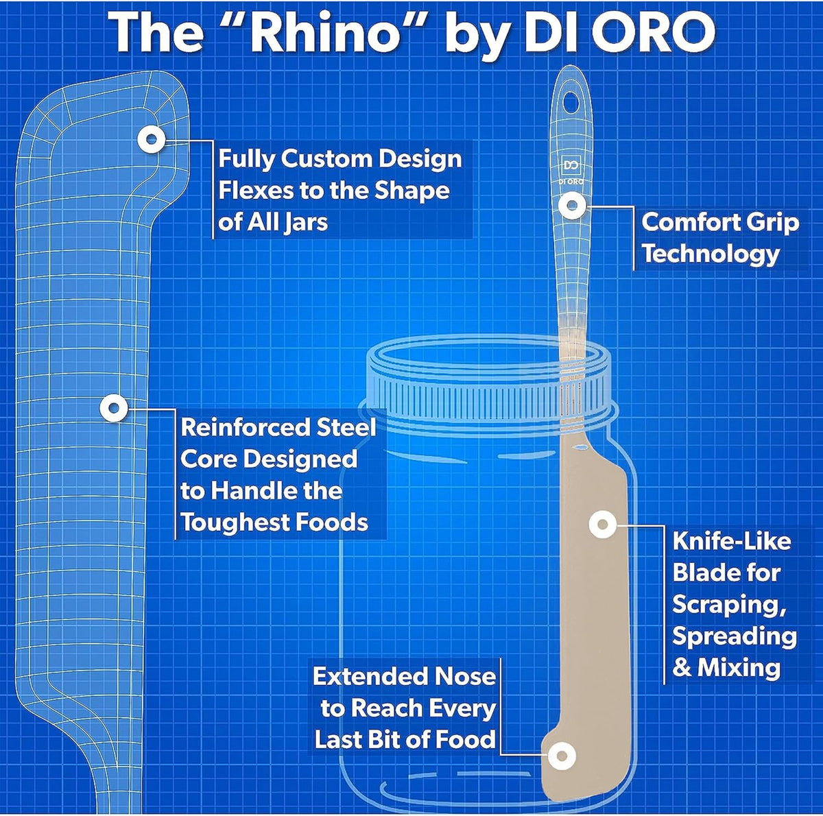 DI ORO Silicone Jar Spatulas for Scraping - Rubber Spatulas Silicone Heat Resistant - Kitchen