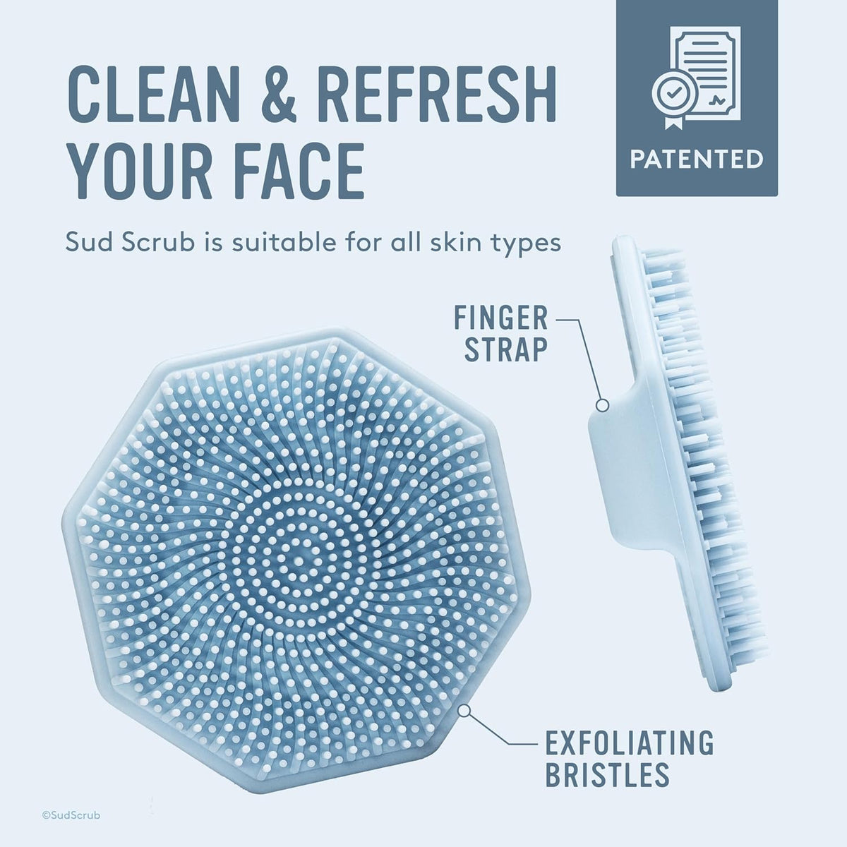 Sud Scrub® Antimicrobial Silicone Face Scrubber, 1 Pack, Gentle Face Exfoliator for Sensitive Skin