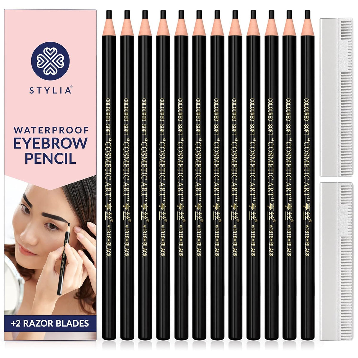 Stylia Waterproof Eyebrow Pencils For Women – Long-Lasting Microblading Supplies Brow Pencil