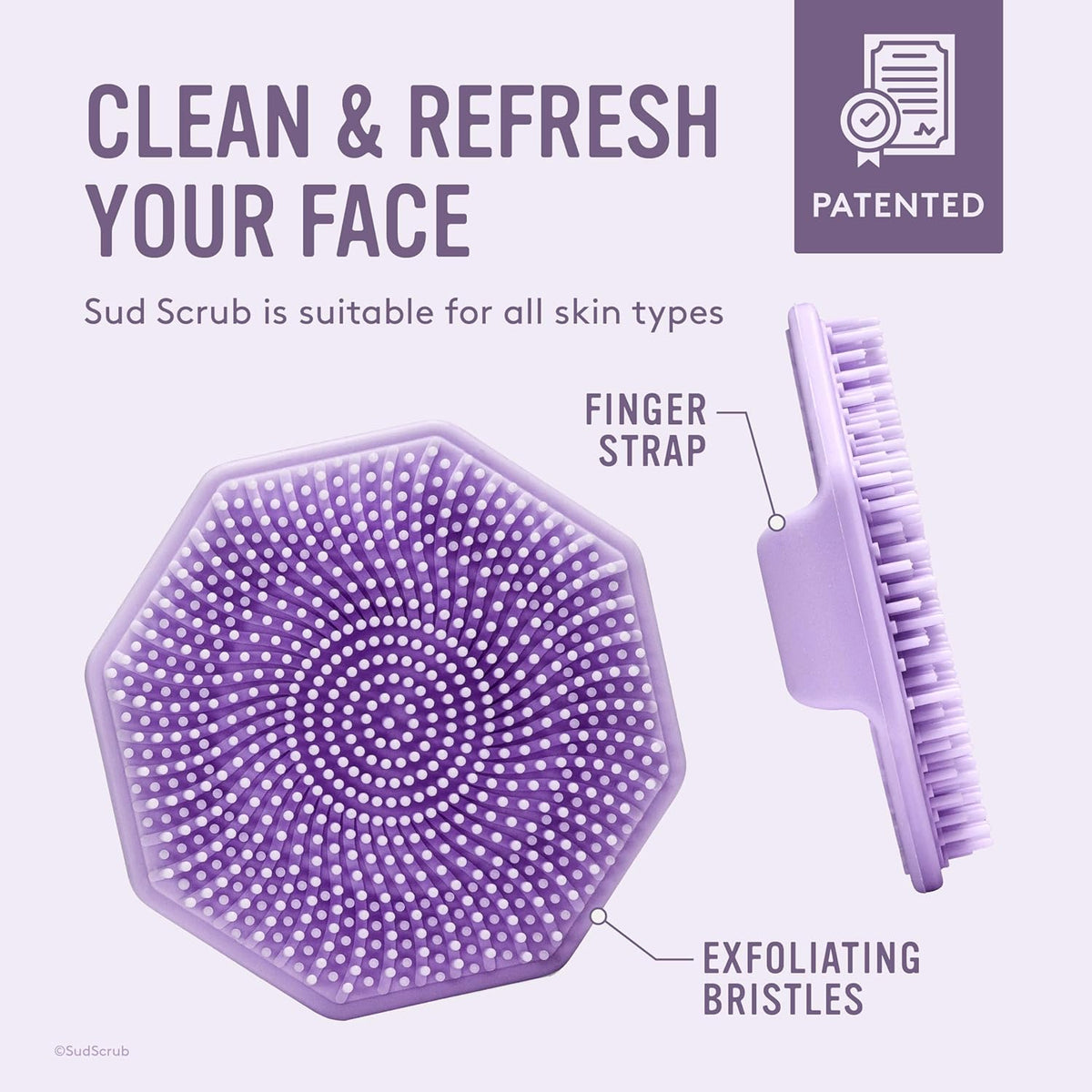 Sud Scrub® Antimicrobial Silicone Face Scrubber, 1 Pack, Gentle Face Exfoliator for Sensitive Skin