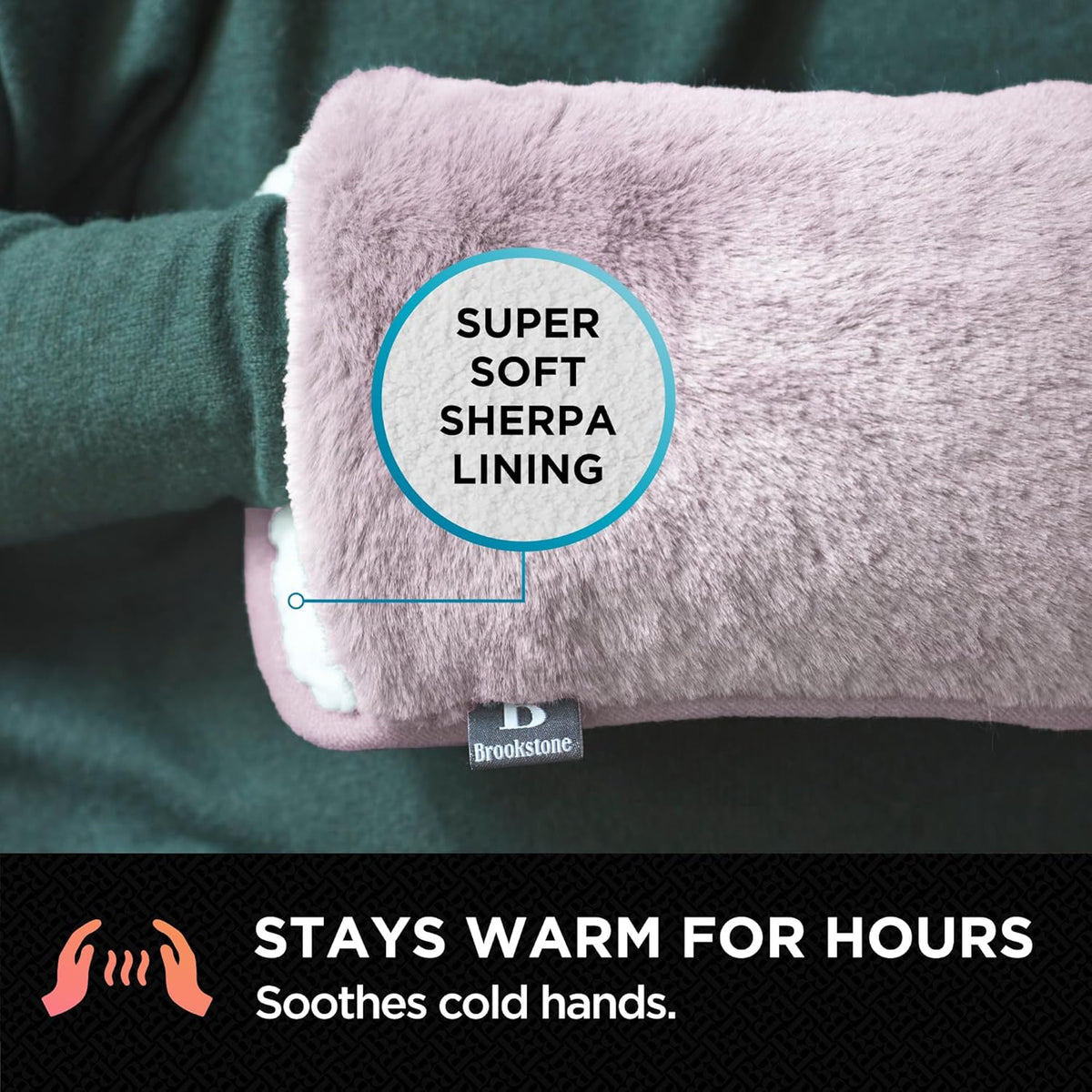 Brookstone Faux Fur Hand Warmer | Soothe Cold Hand Muff with Microwavable Gel Pack for Long Lasting