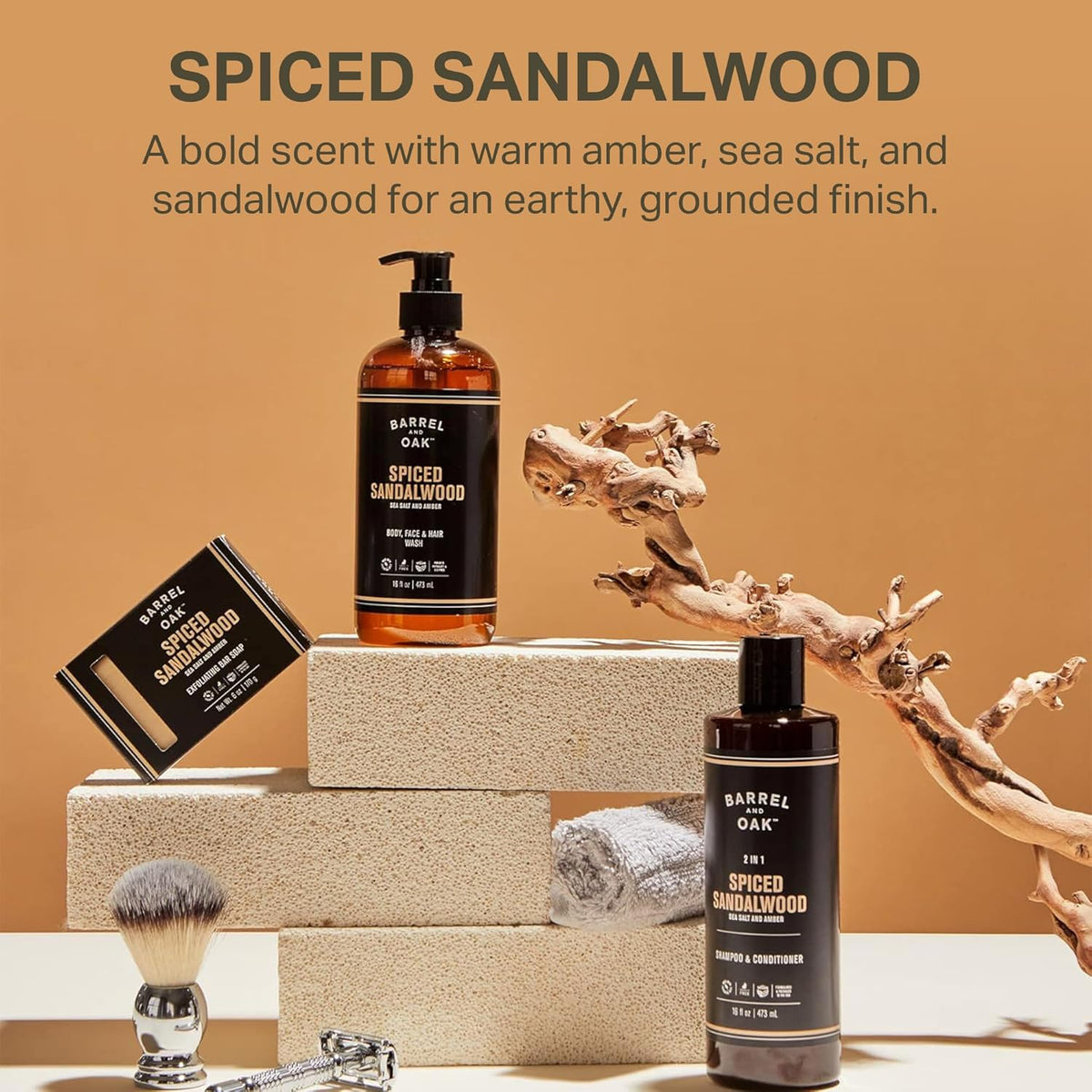 Barrel and Oak - All-In-One Body Wash, Men's Face, Hair, & Body Wash, Natural Exfoliator &
