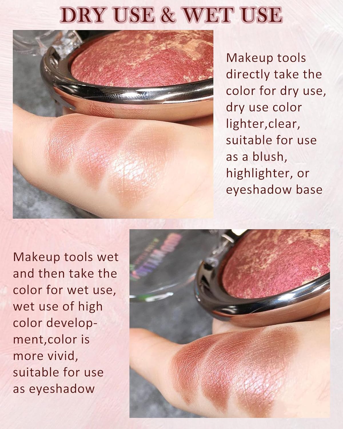 Baked Powder Blush, Glow Marbleized Blusher Powder Palette,Lightweight Shimmery Cruelty-Free face