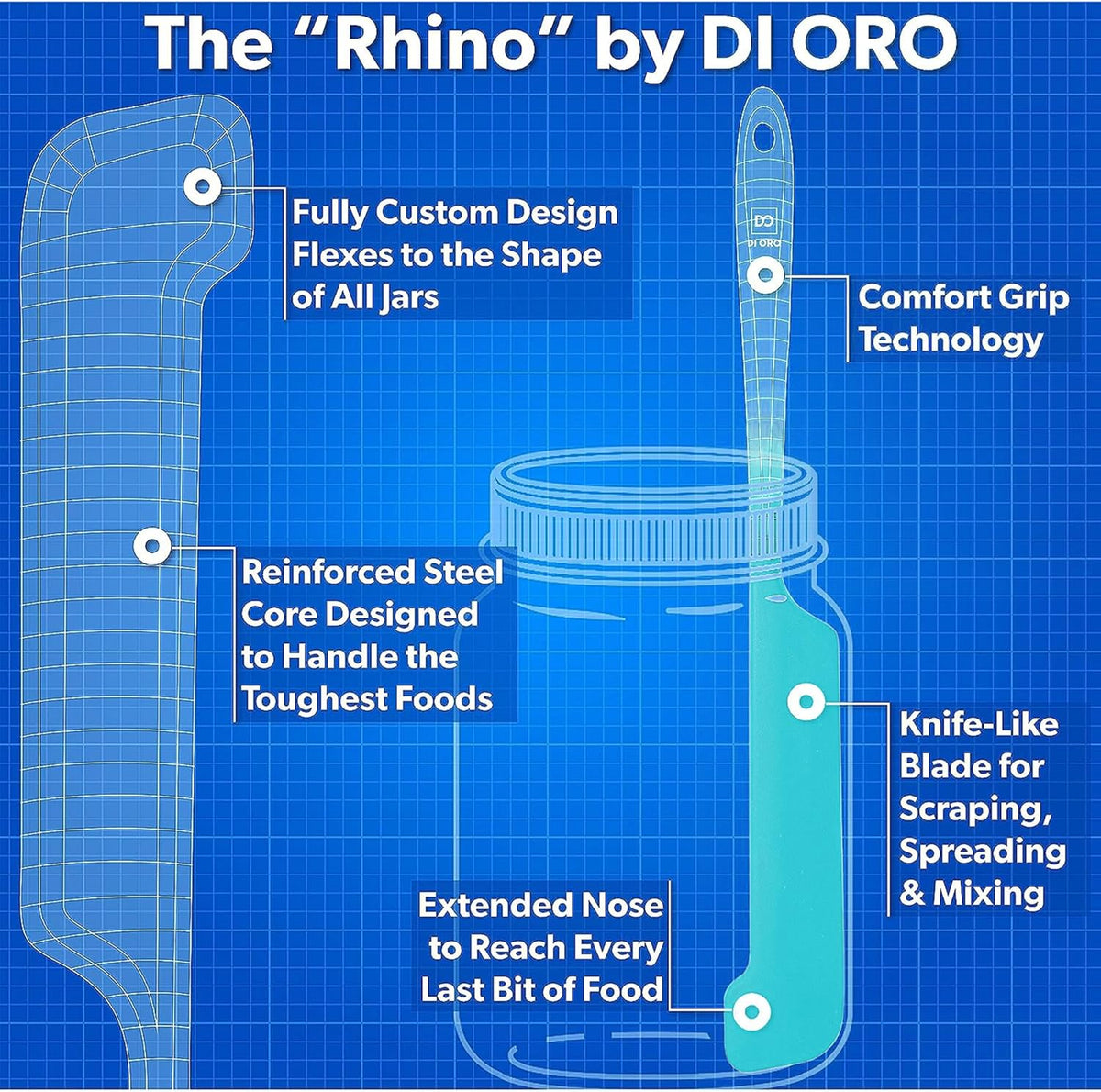 DI ORO Silicone Jar Spatulas for Scraping - Rubber Spatulas Silicone Heat Resistant - Kitchen