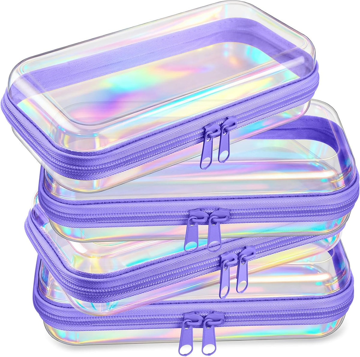Hoolerry 4 Pcs Hard Clear Zipper Case Makeup Bags Plastic Pencil Pouch Transparent Storage Box