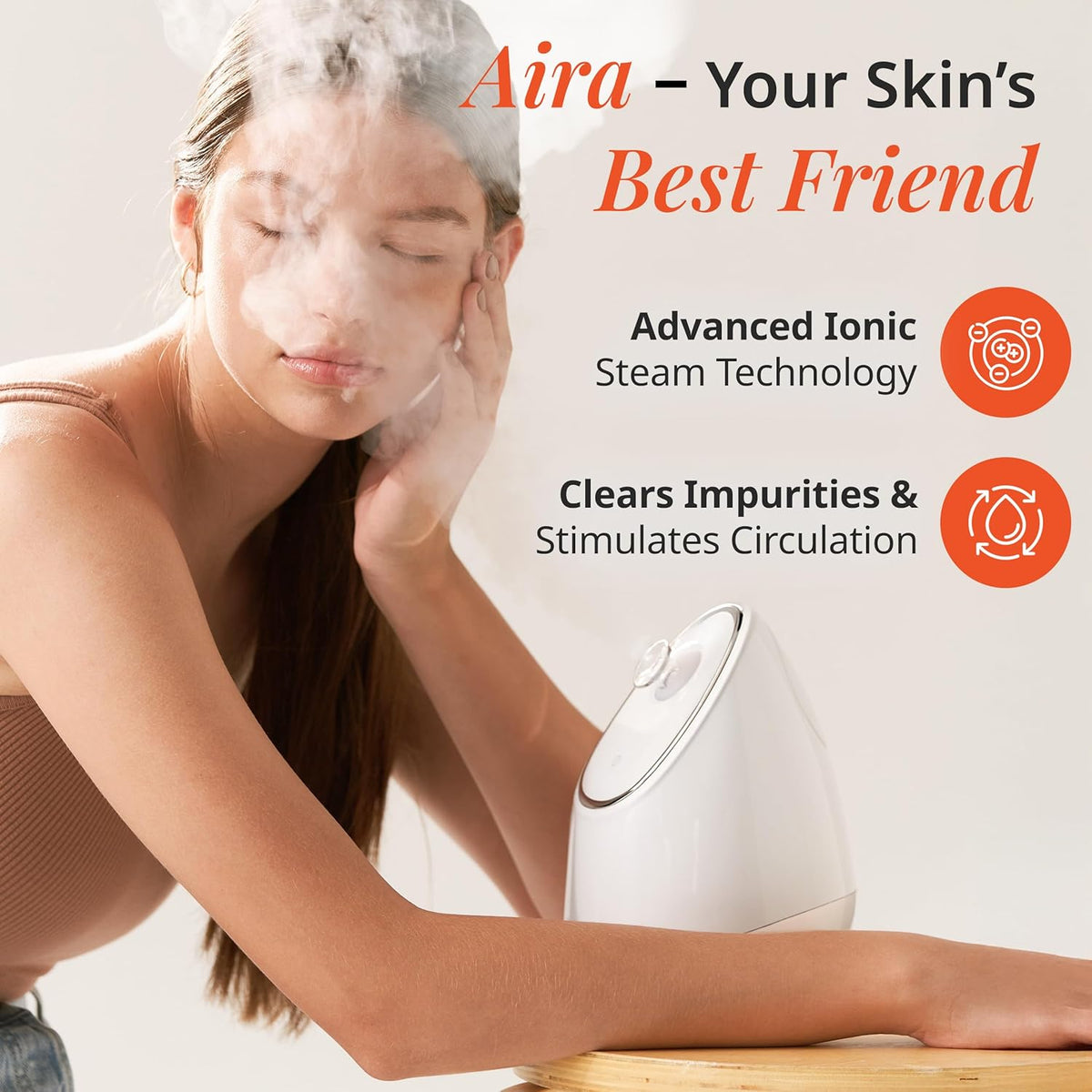 Vanity Planet Aira Ionic Facial Steamer (Beige) - Pore Cleaner That Detoxifies, Cleanses and
