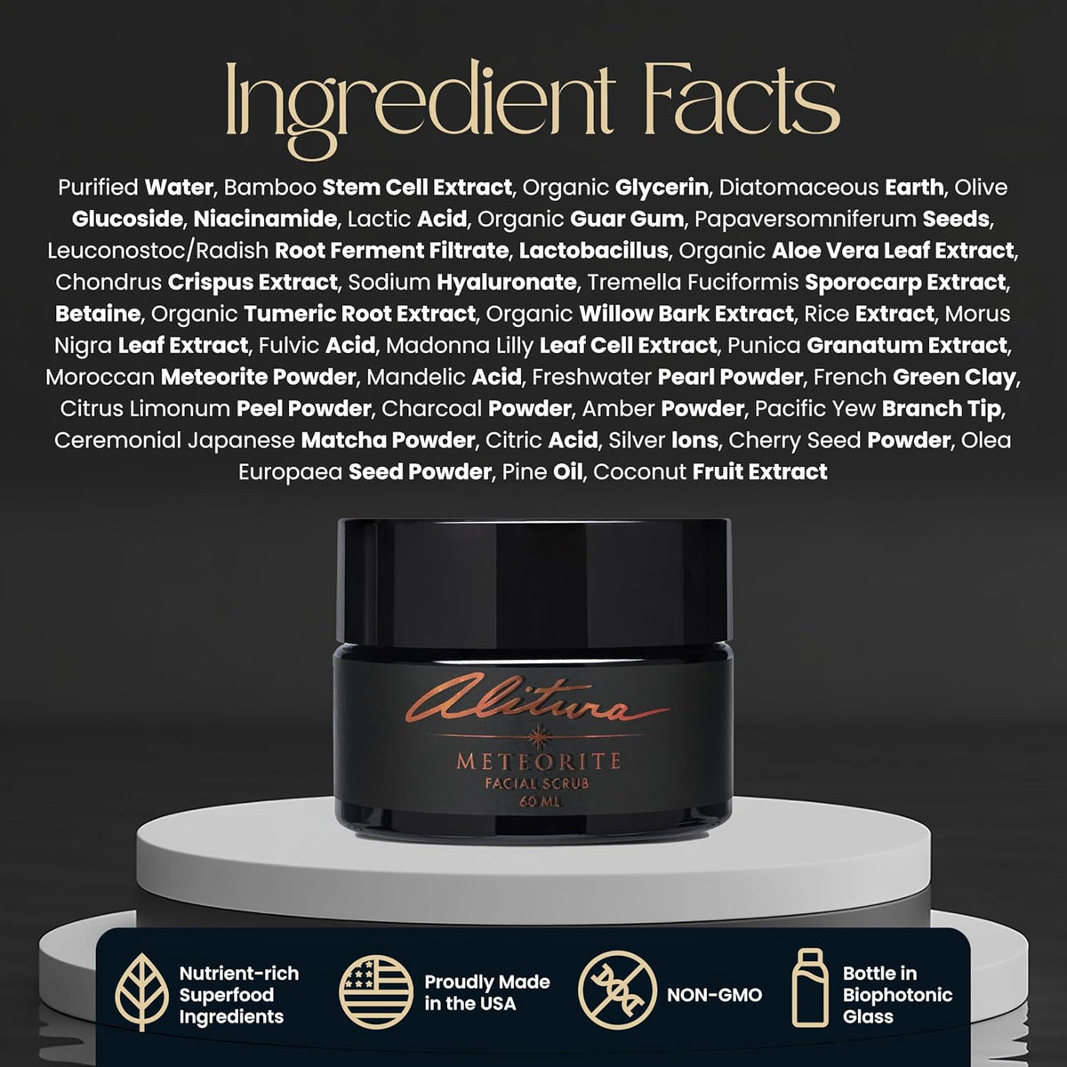 Alitura Meteorite Scrub – Exfoliating Face & Body Scrub with Pearl Powder & Bamboo Stem Cells