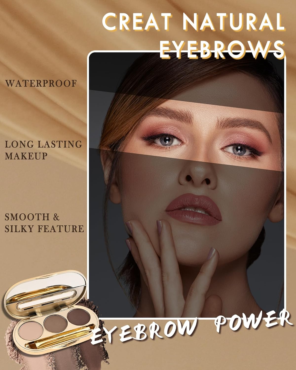 Eyebrow Powder Makeup Kit-3 Colors Eye Brow Tinting Powder Palette for Women Eyebrows Long-Lasting