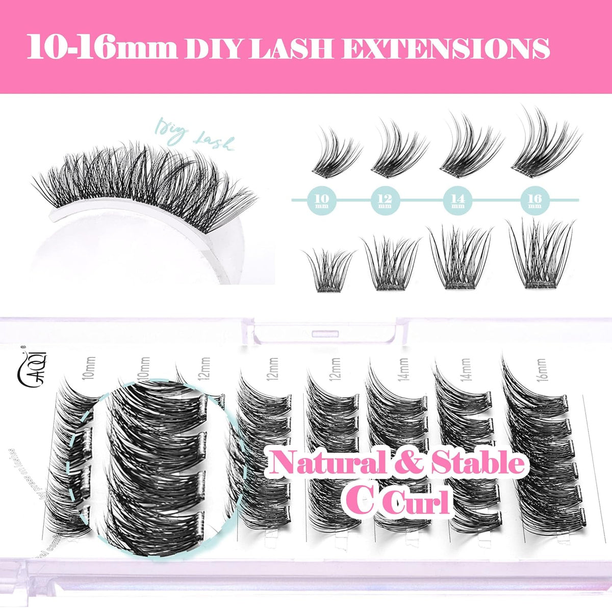 GAQQI Self Adhesive Lash Clusters, No Glue Eyelash Clusters 10-16mm Full & Volume Self Adhesive