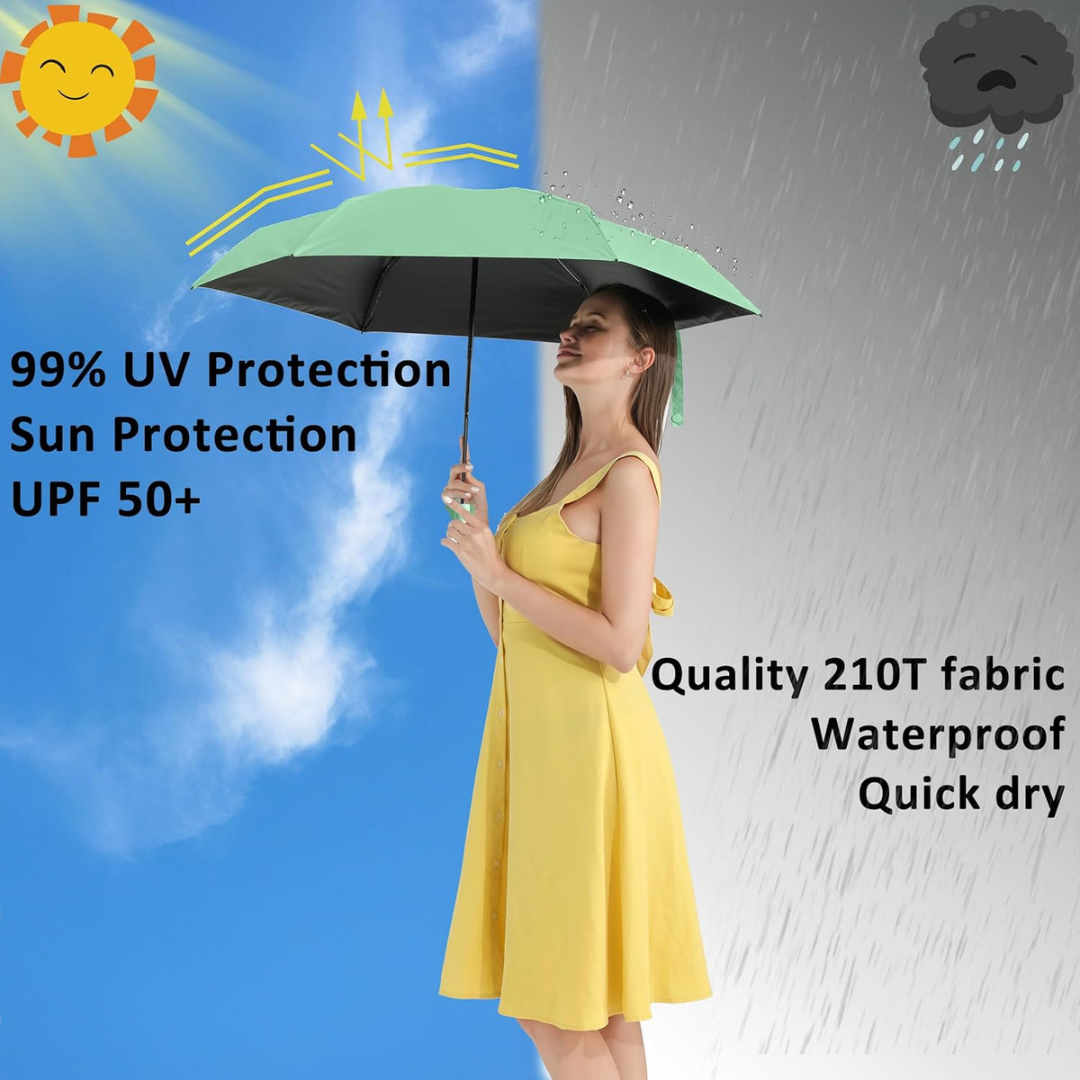 BAODINI Travel Essentials Mini Umbrella for Purse With Case Small Compact UV Sun Protection