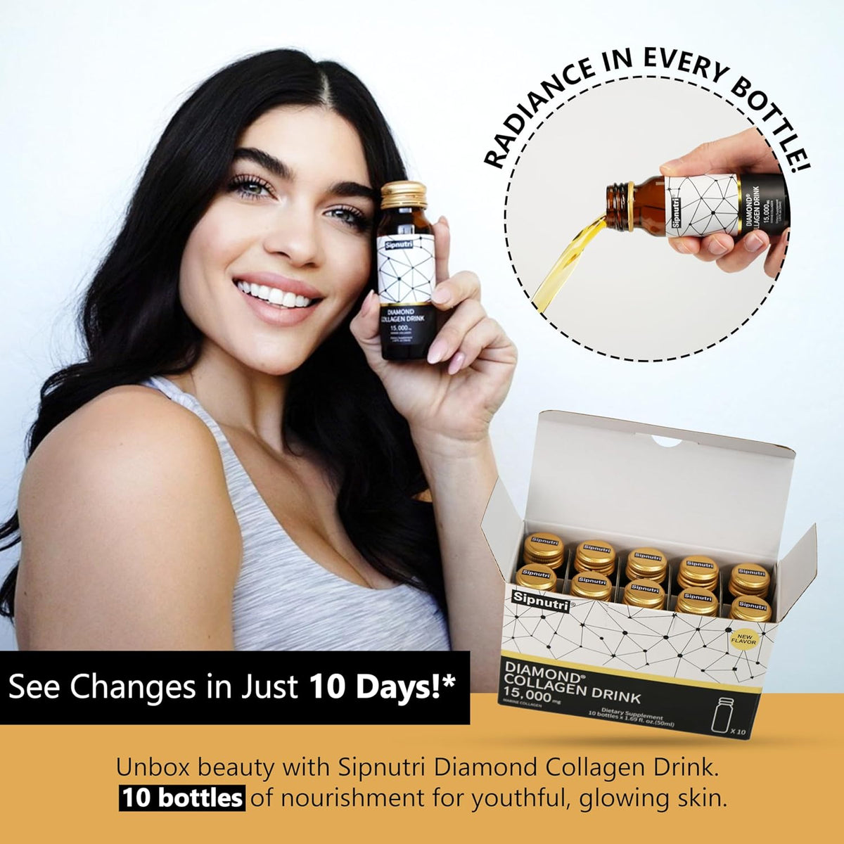Diamond Liquid Collagen Drink, 15000 mg Hydrolyzed Marine Collagen Peptides with Vitamin C