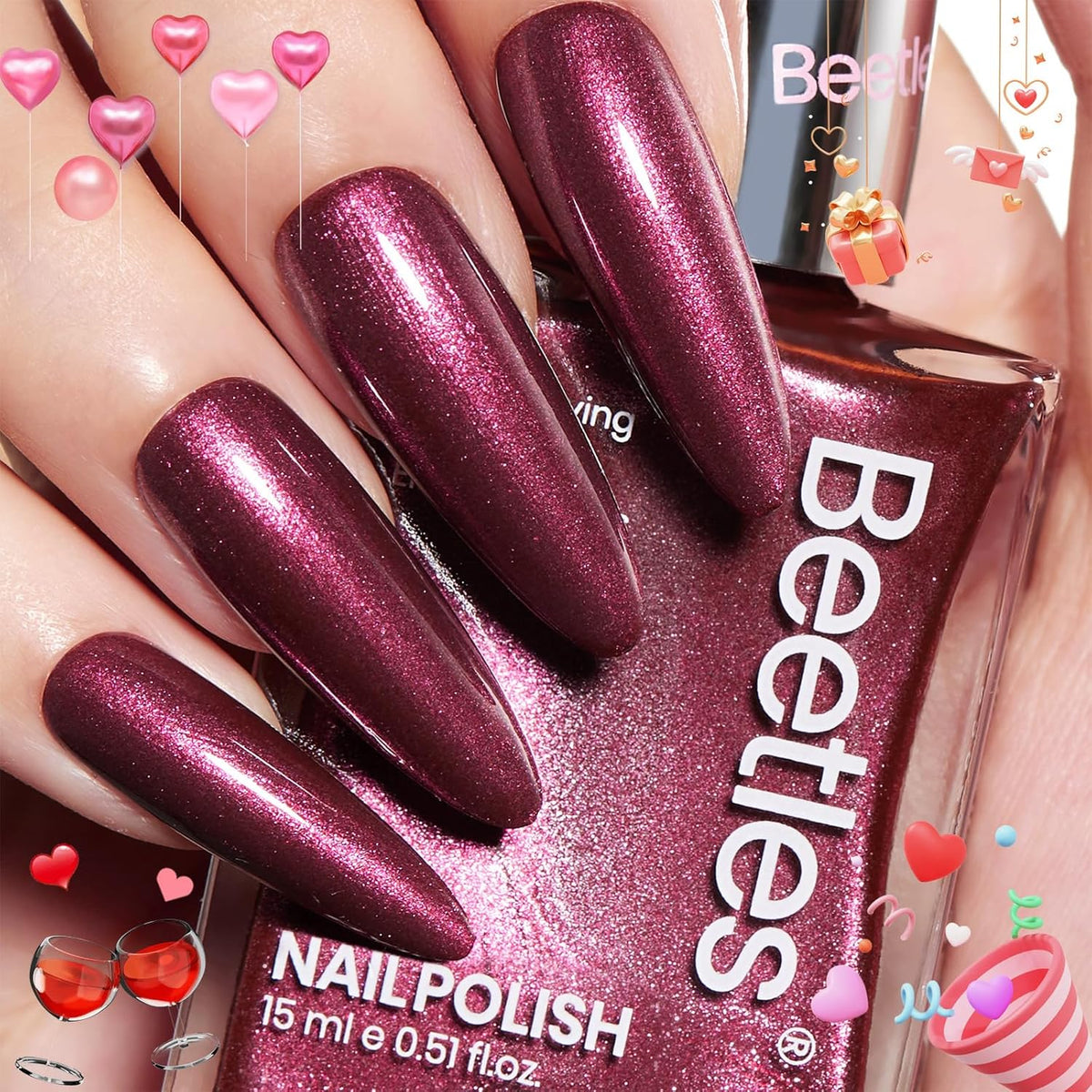 Beetles 1Pcs 15ml Red Nail Polish,Nail Polish Fast Drying & Long Lasting Nail Lacquer Red Cheerful