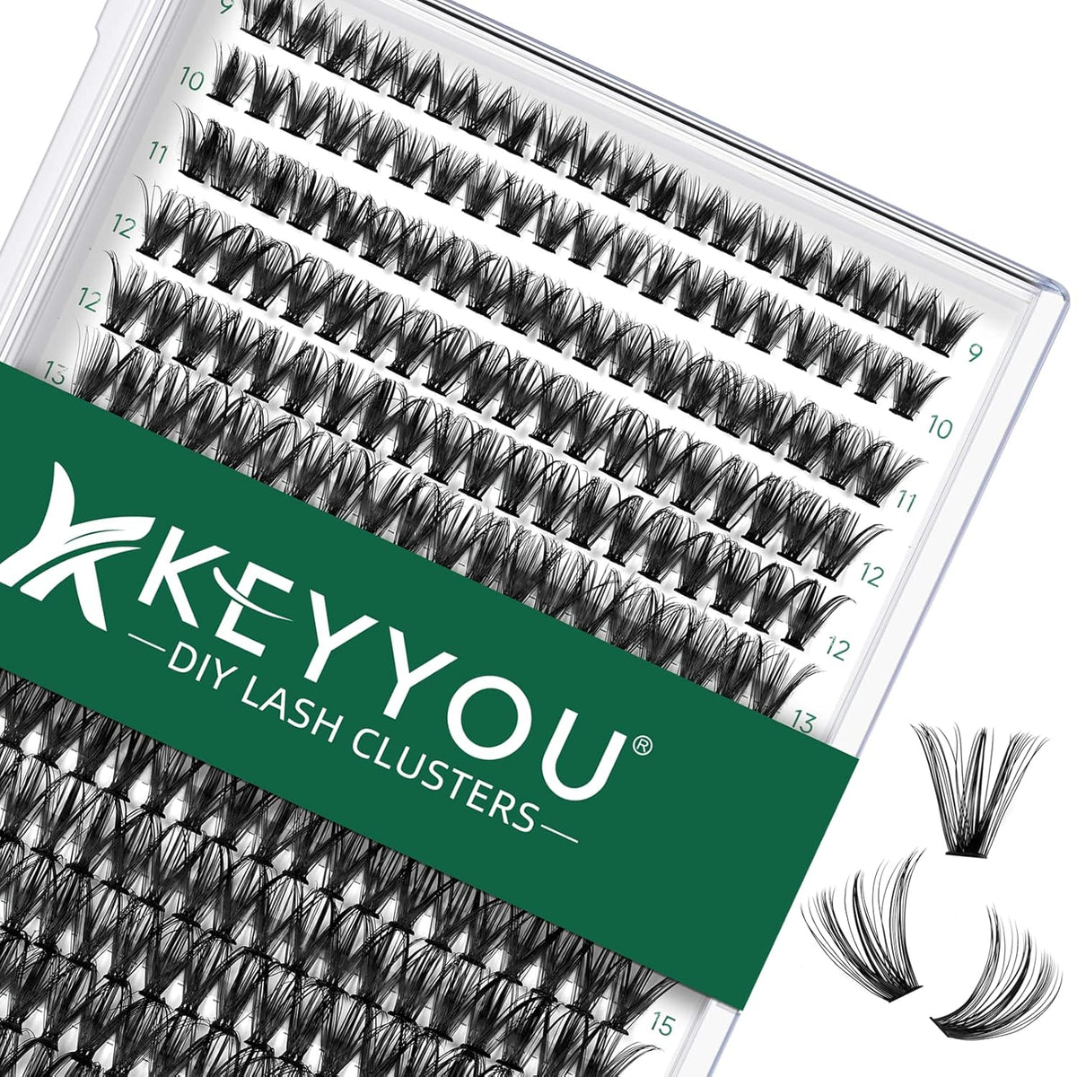 KEYYOU Lash Clusters 300pcs Individual Lashes 40D 0.07D Curl 9-18MIX DIY Eyelash Extension Large