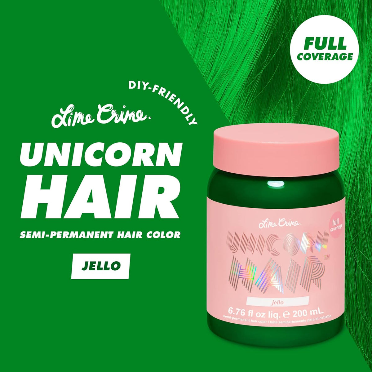 Lime Crime Unicorn Hair Dye Full Coverage, Jello (Tropical Green) - Vegan and Cruelty Free