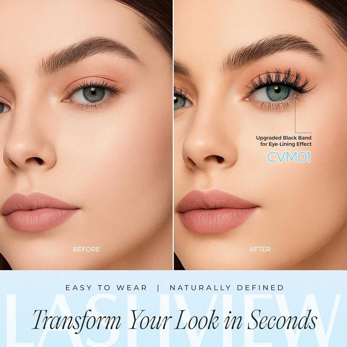 LASHVIEW Self Adhesive Eyelashes 5 Pairs Cat Eye Wispy Self-adhesive False Lashes Reusable Natural