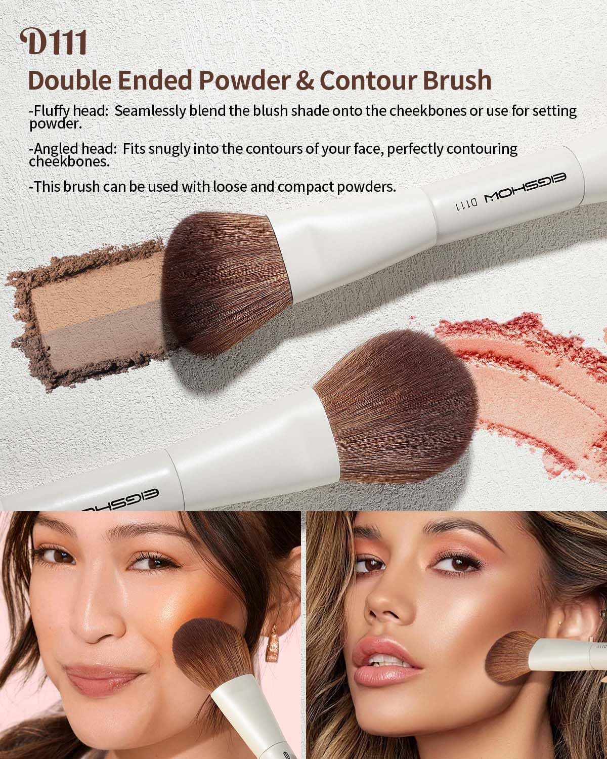 EIGSHOW Makeup Brush Set, 3Pcs Double Ended Face Makeup Brushes for Foundation Powder Contour